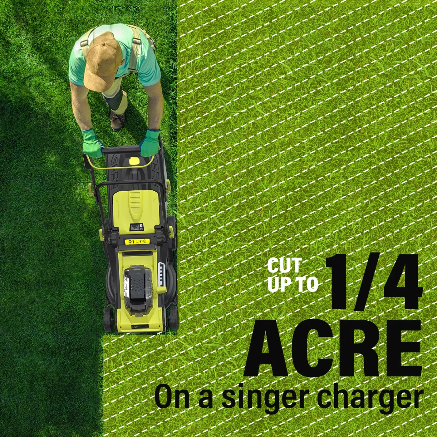 Sleek Push Mower with Battery, 40V, 40V 16" Cordless Lawn - Green for Garden Model 4DDBC3