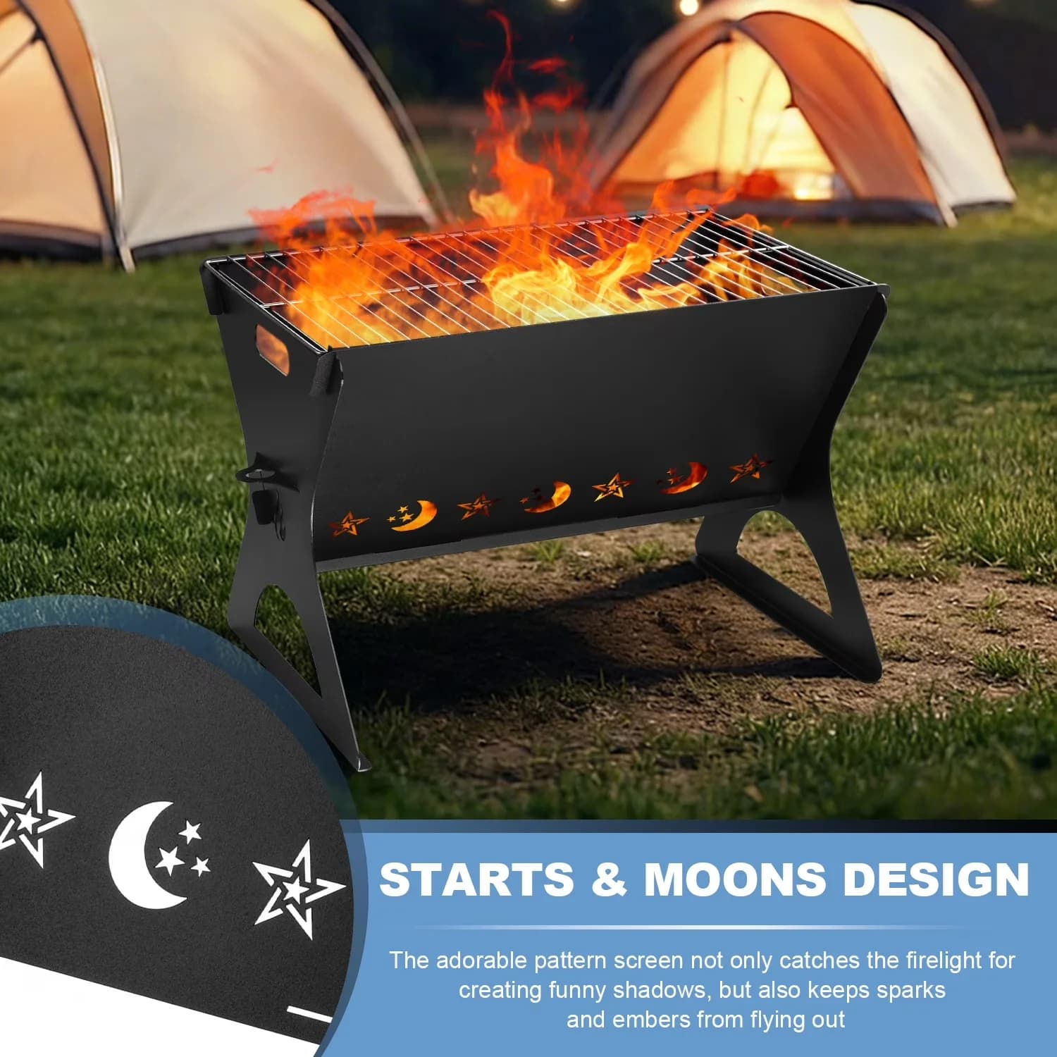 Charcoal Grill Professional with Rust Resistant, Portable - Carbon Steel Black for Camping, Patio Model ECF864