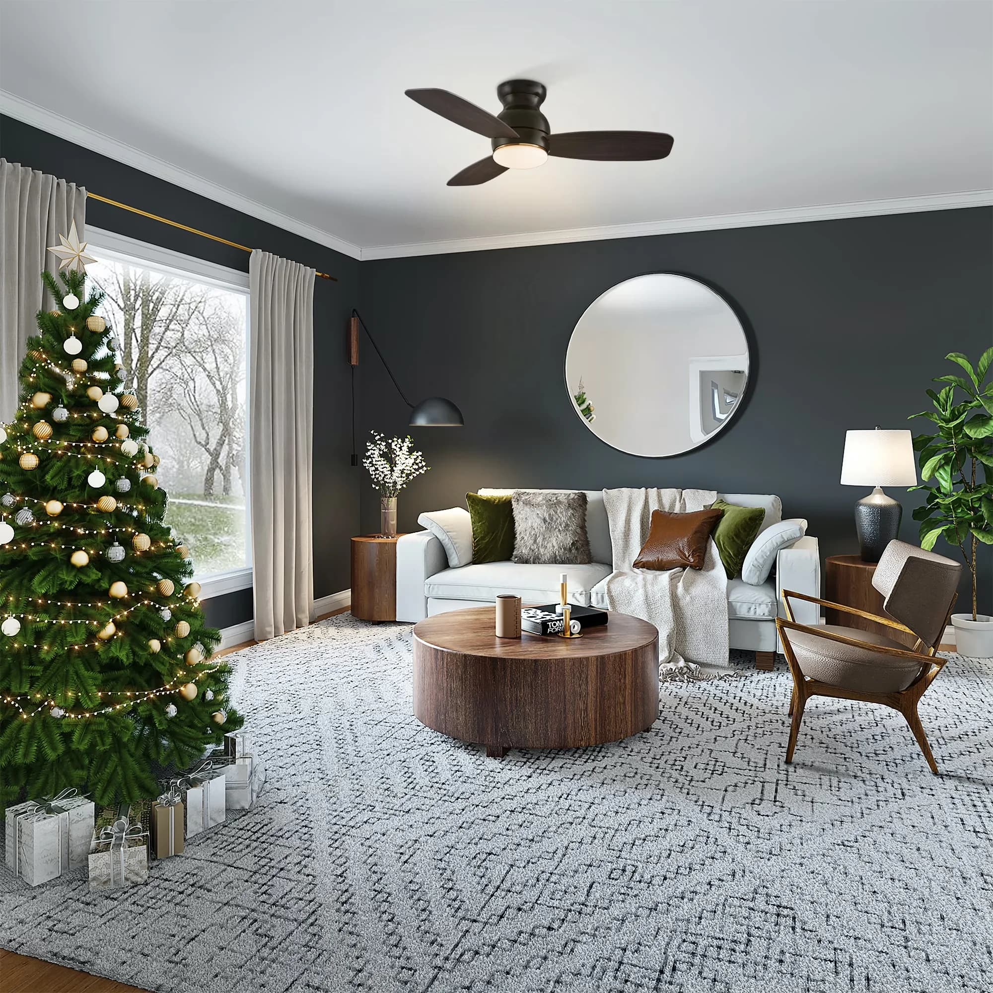 Ceiling Fan Essential with LED, Remote Controlled, 44" Flush Mount - Glass Black Model ABD782