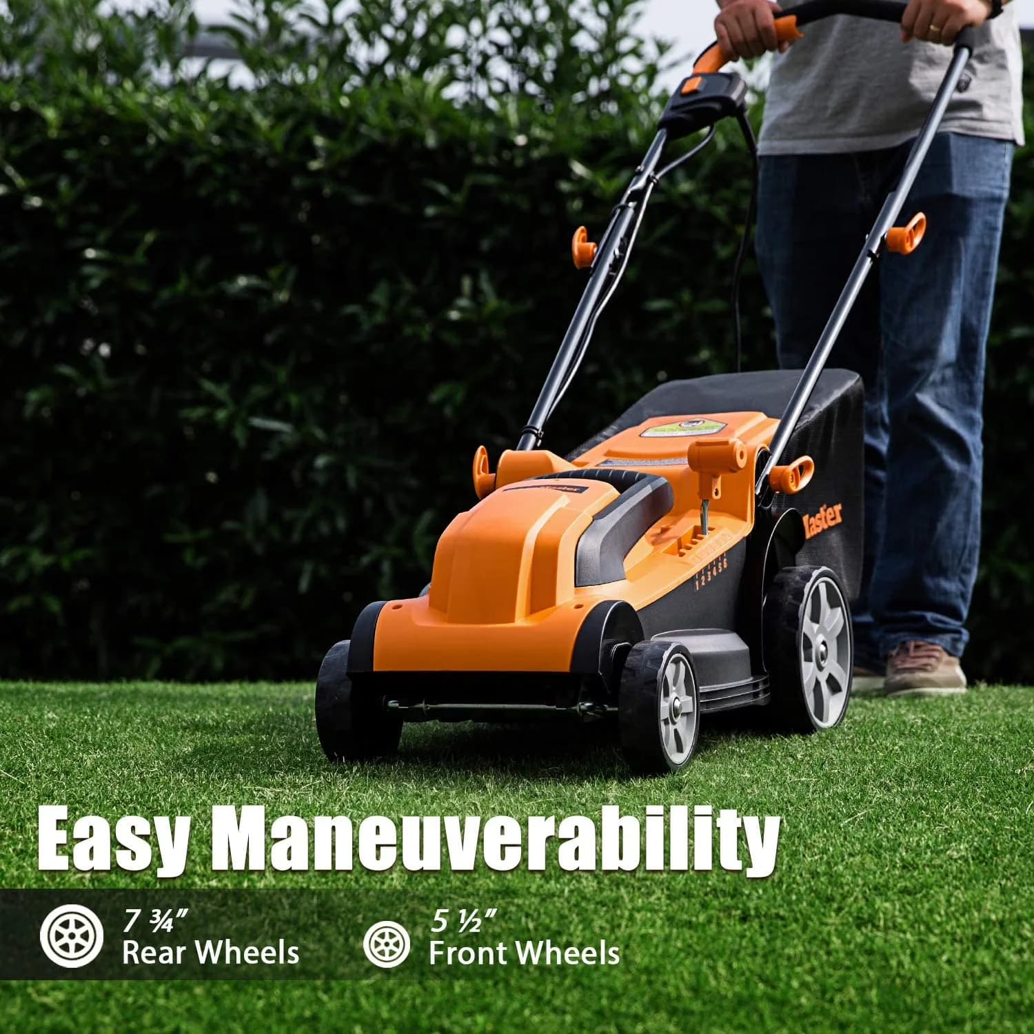 Quality Push Mower with Rust Resistant, Adjustable Handle Bar, Electric Corded Lawn 14-Inch 10AMP - Model 3F701B