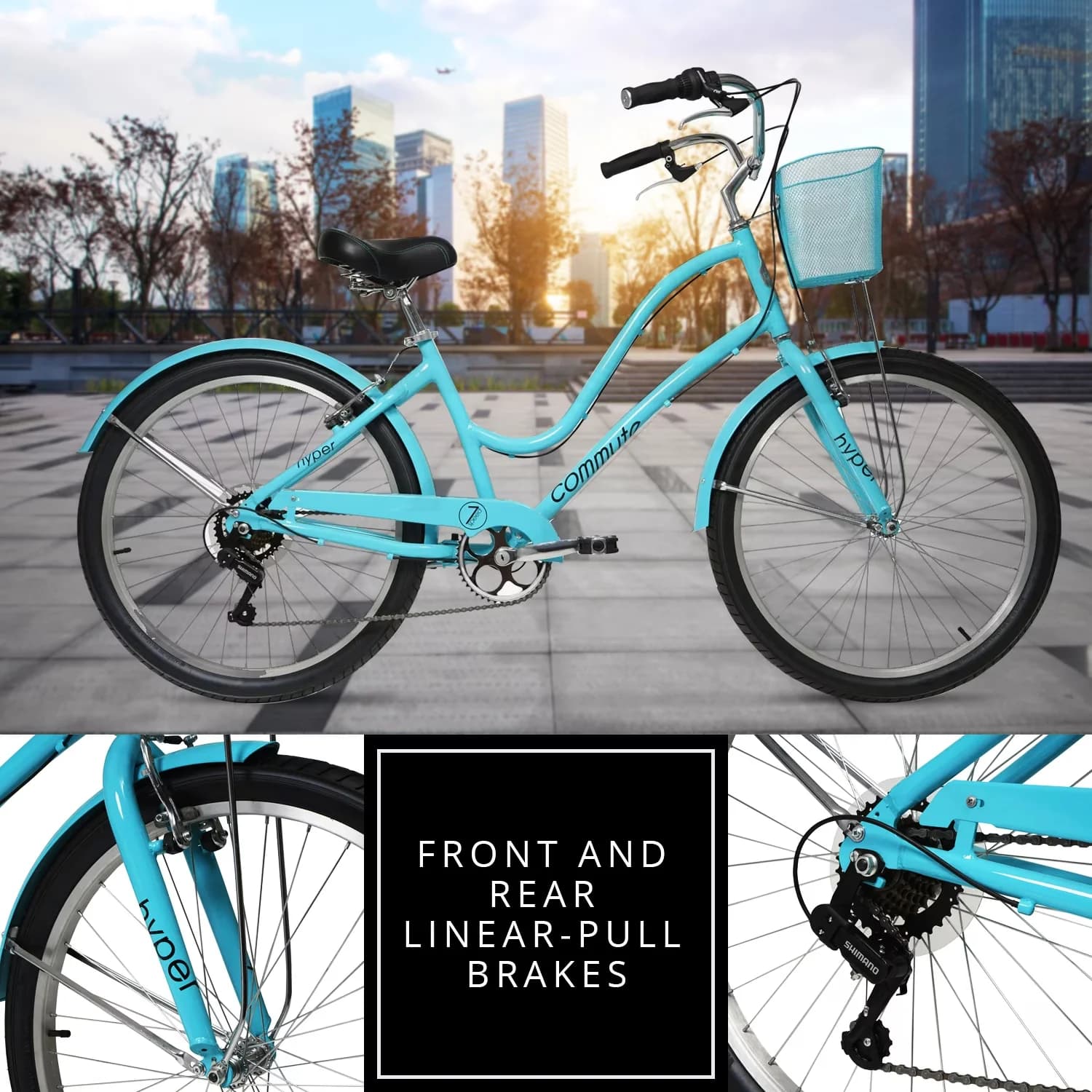 Classic Cruiser Bike with Adjustable Seat Height, Lightweight, Comfortable platform pedals - Blue Model E75FDA