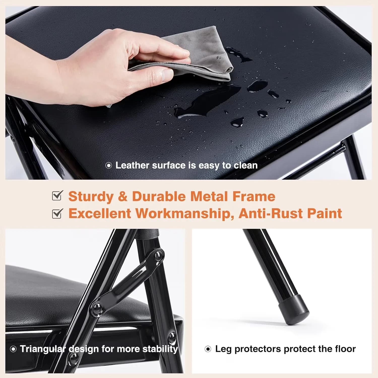 Patio Chair Reliable with Padded, PU Leather Padded Foldable Chairs - Black for Indoor, Outdoor Model 35AB80