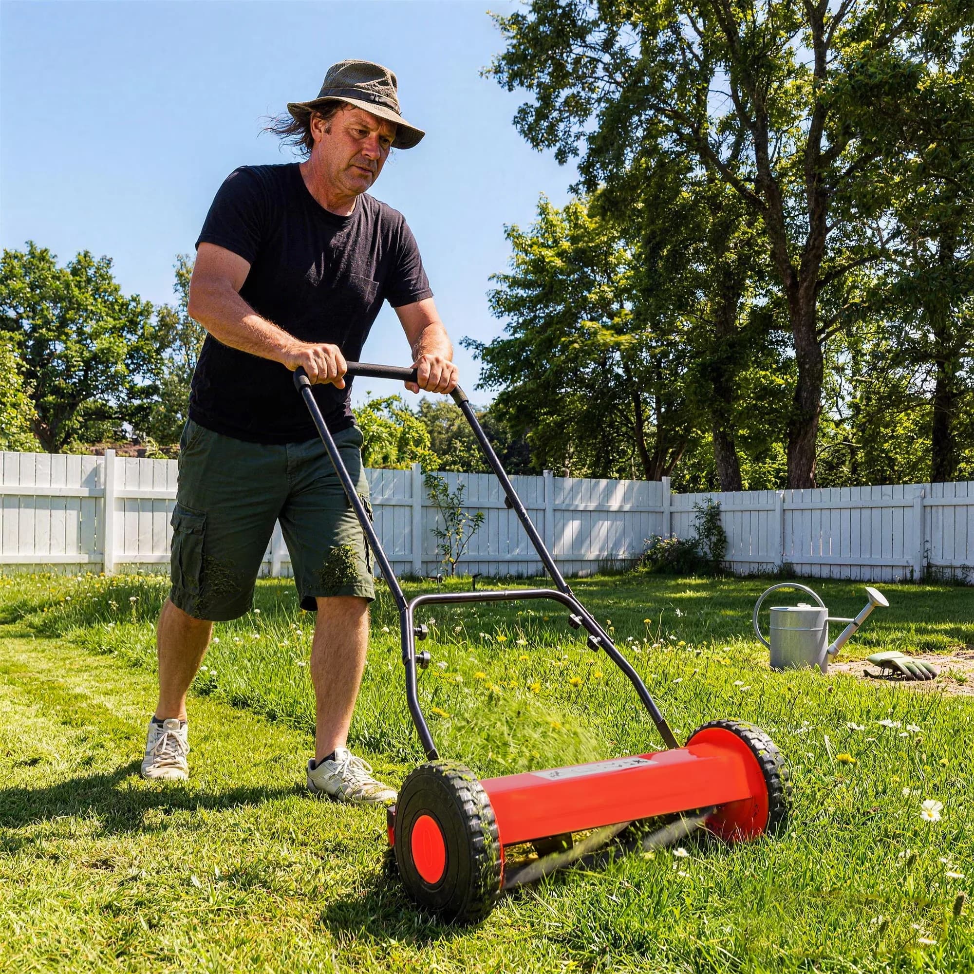 Innovative Push Mower with Adjustable Cutting Height, 14" 5-Blade Reel Lawn, Manual Grass Cutter - Red for Small Model 946691
