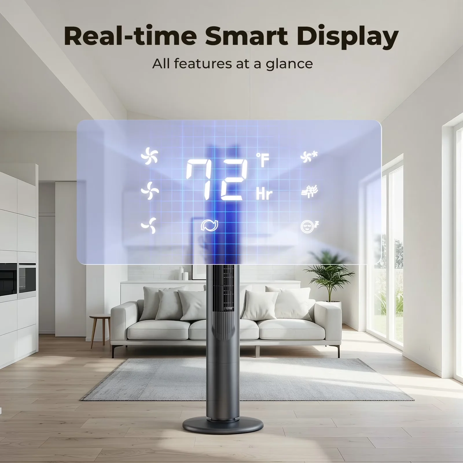 Compact Fans In Cooling with LED, Remote Controlled, Led Display - Abs Black for Living Room, Home Model 9C2CB6