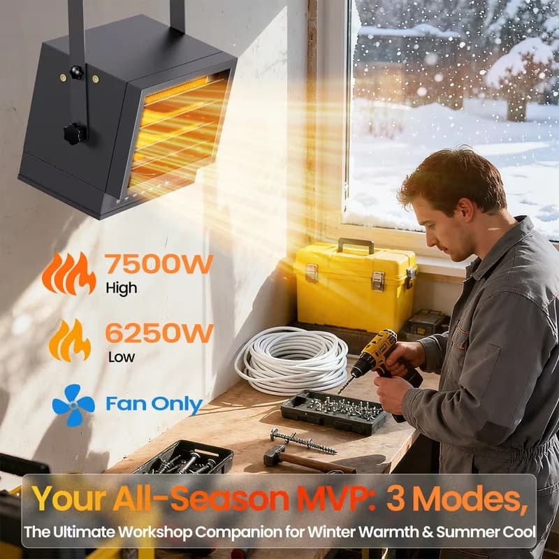 Durable Portable And Electric Space Heater with 7500W, Adjustable, Temperature Controlled - Remote for Garage Model 9F78DA