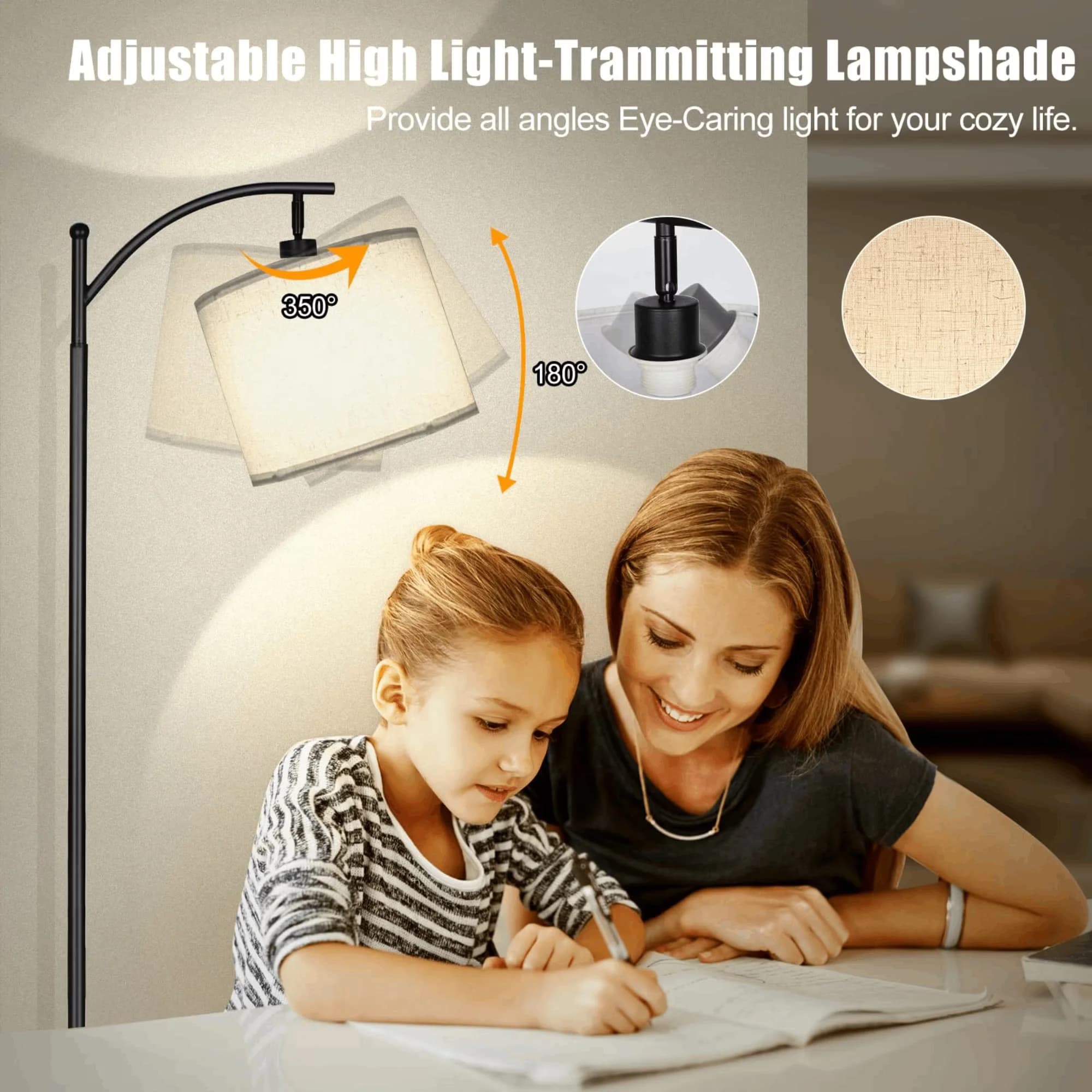 Lamp Stylish with LED, Modern, Floor - Beige Metal 2 in - Compact and Portable Model 6582D6
