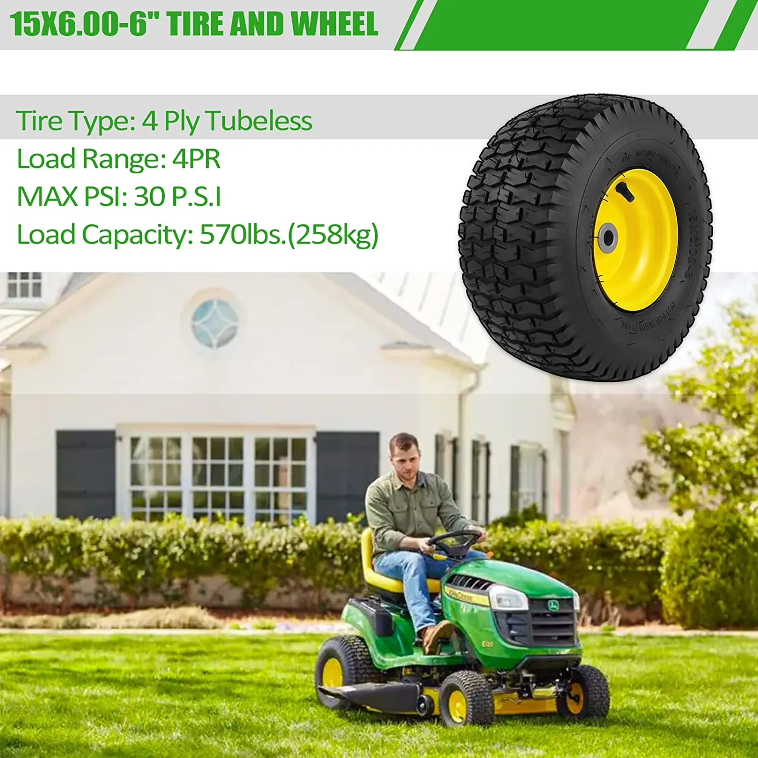 Versatile Riding Lawn Mower with 1PCS 15x6.00-6 Tires for General Purpose - Model 365CFF