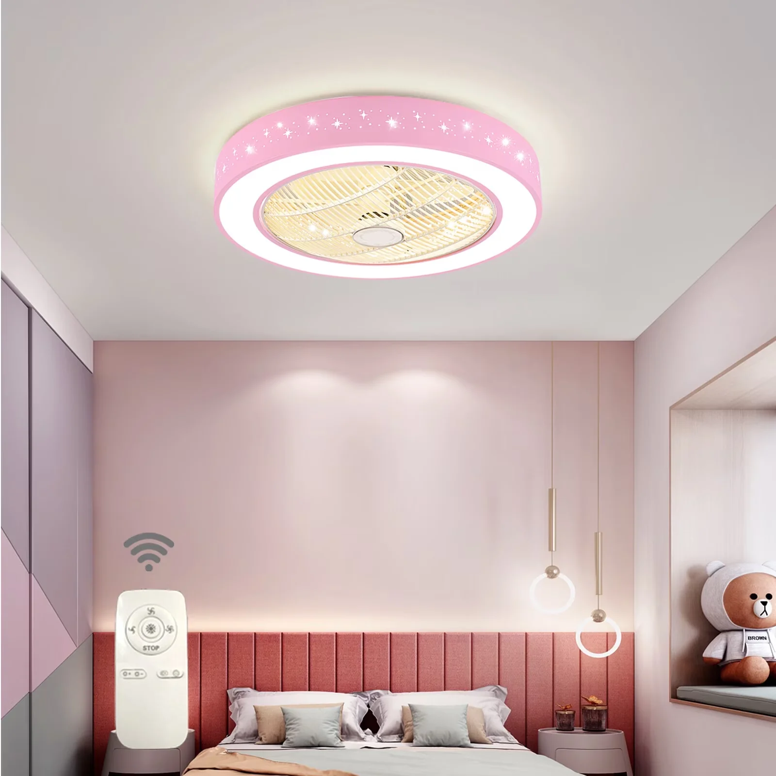 Premium Ceiling Fan with LED, Modern, Pink - Pink Iron Acrylic - Essential Collection Model 115696