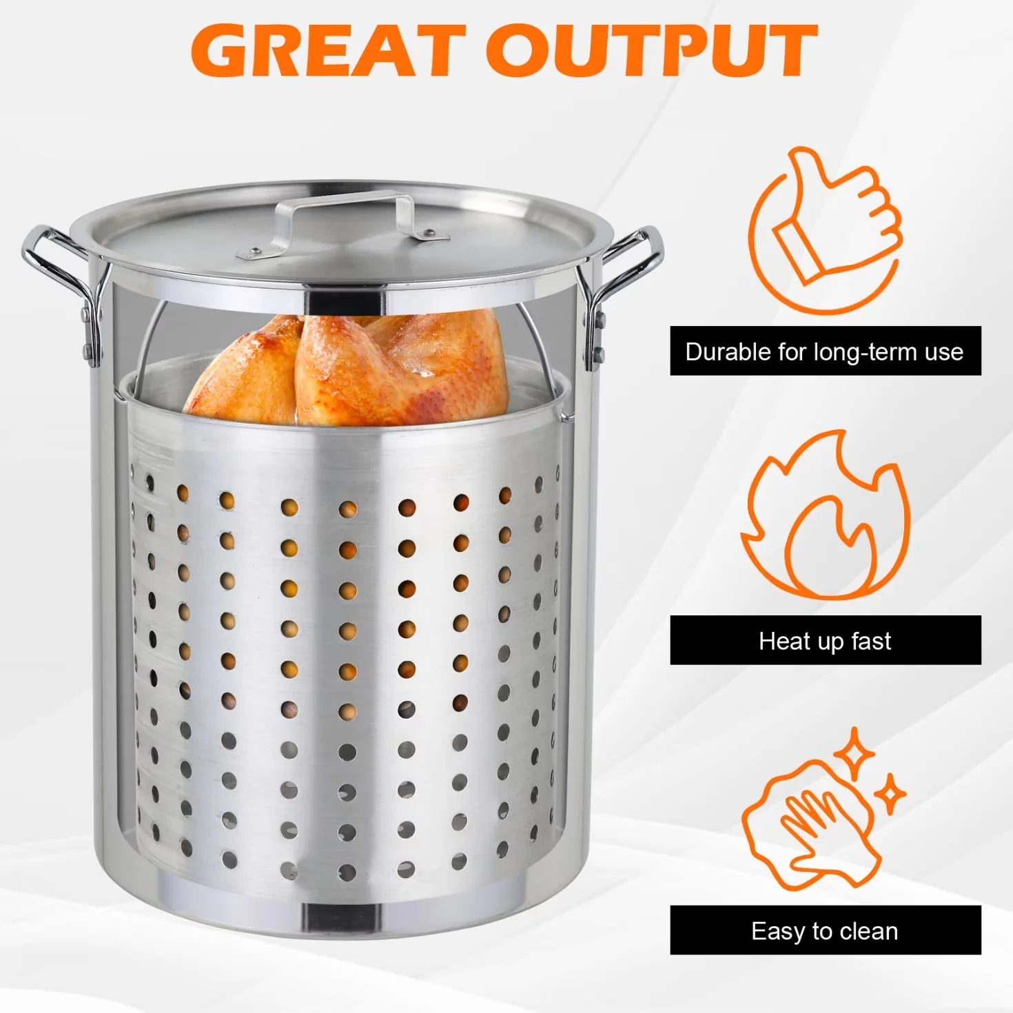 Durable Outdoor Fryer with 55000 BTU, Thermometer - Aluminum Silver for Outdoor Model 71E692