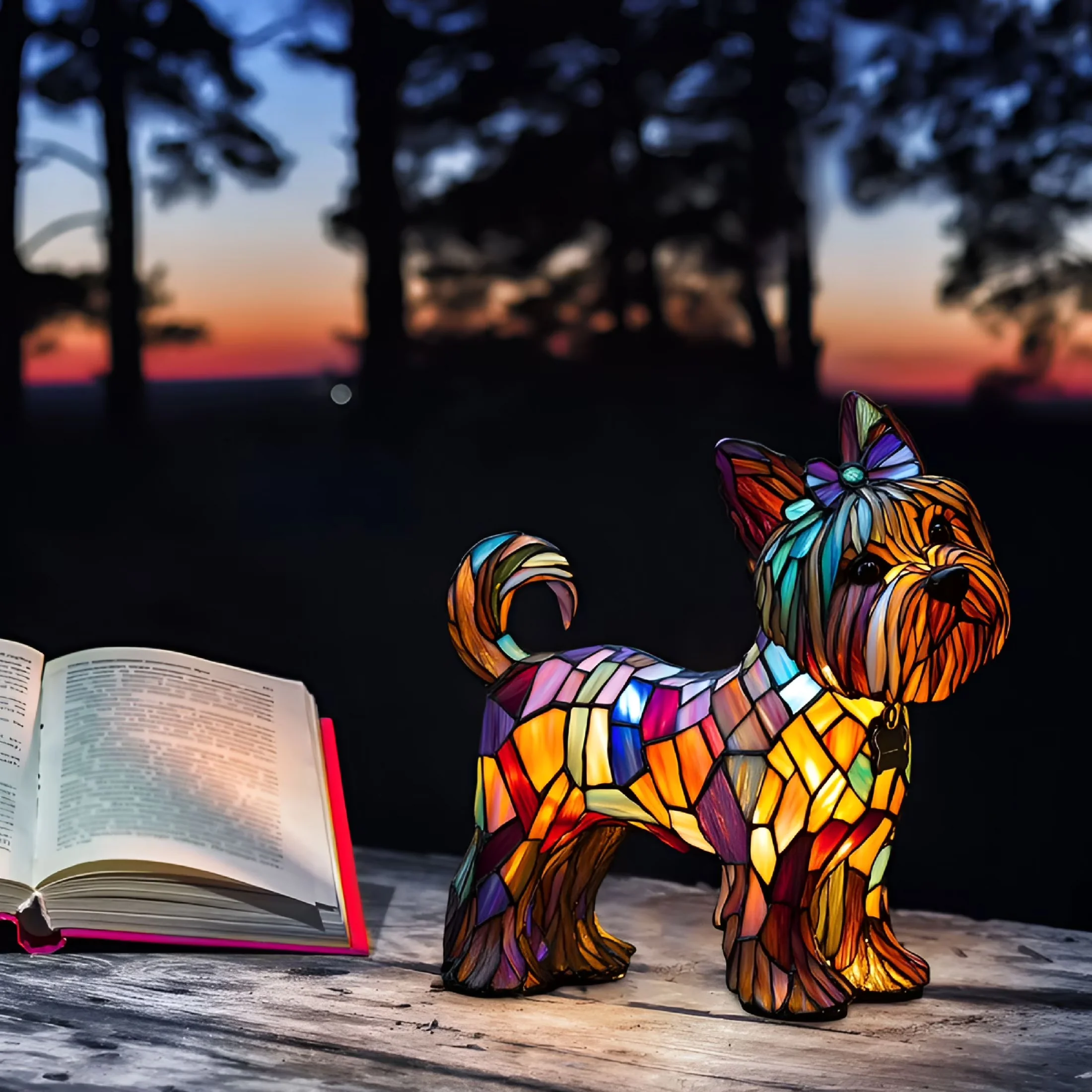 Premium Lamp Set with LED, Retro Stained Resin Tabletop Night Light - Resin Multicolor for Home Model 80DB74