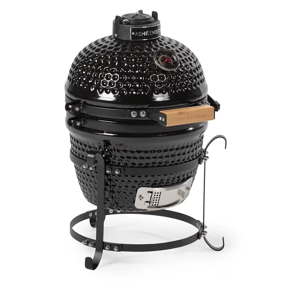 Stylish Smoker with Heat Thermometer, 90 Sq In Cooking Space, Ash & Ember 10" Kamado Grill Kit - Ceramic Model 9C9864