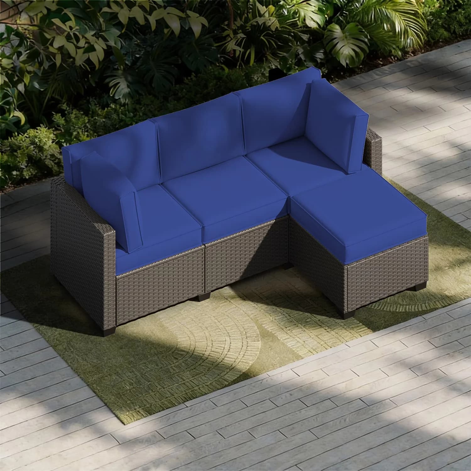 Outdoor Sofas Sectional Efficient with Water-Resistant, Art Deco - Polyester Fabric; Pp Cotton Blue Model 347B90