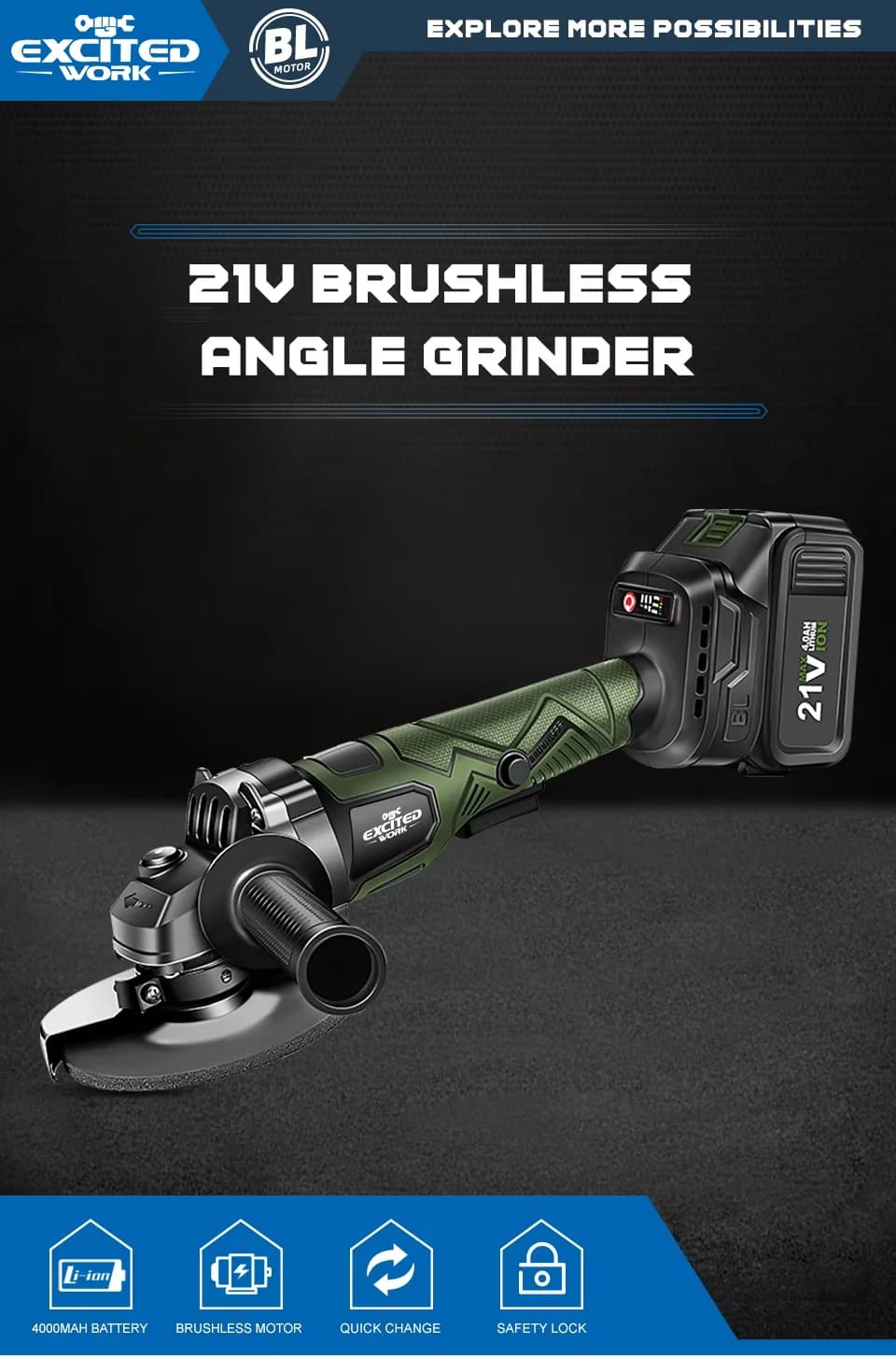 Sleek Woodworking with Battery, 21V, Fast Charge - Green - Sleek Profile Model 205F71