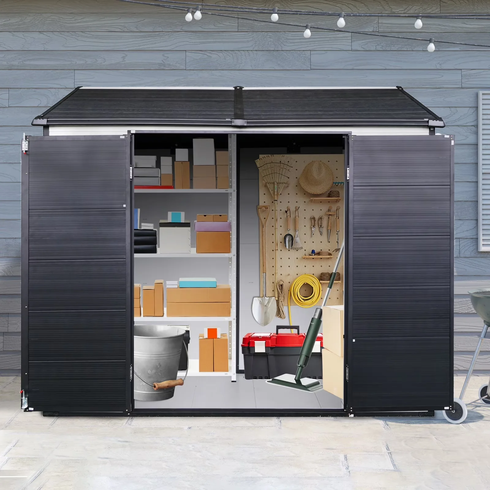 Shed Modern with Lockable Door, House Garden Tool Storage - White Polypropylene for Outdoor, Patio Model 35DEDA