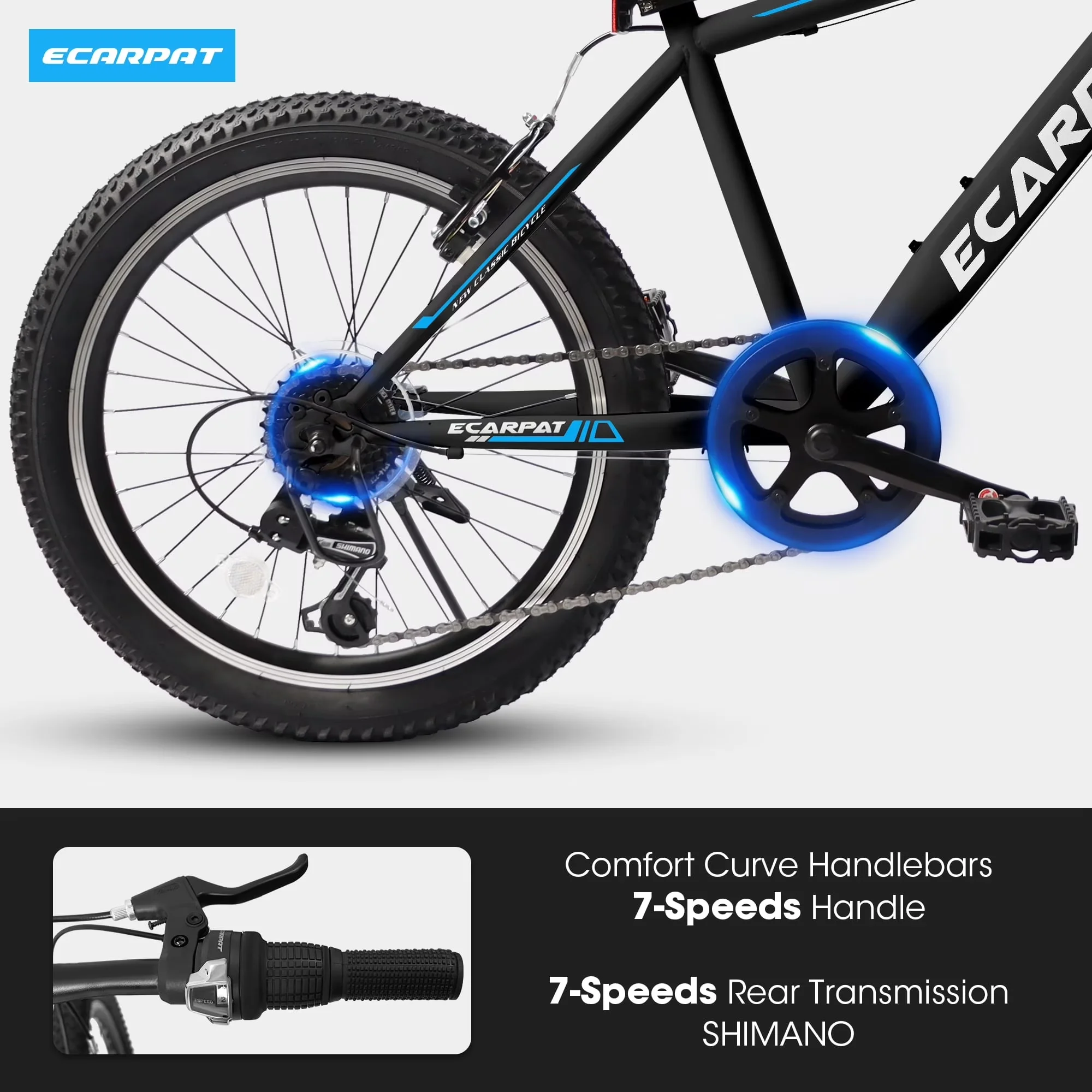 Classic Mountain Bike with Adjustable Seat Height, Shimano 7-Speed Gears - Black Model FE2B54