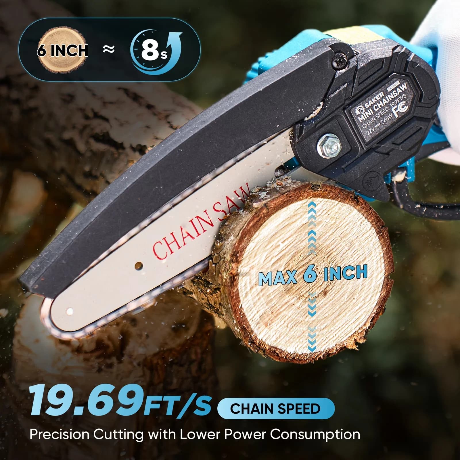 Durable Chainsaw with Battery, 22V, Anti-Vibration - Blue - Residential Grade Model 8793D7