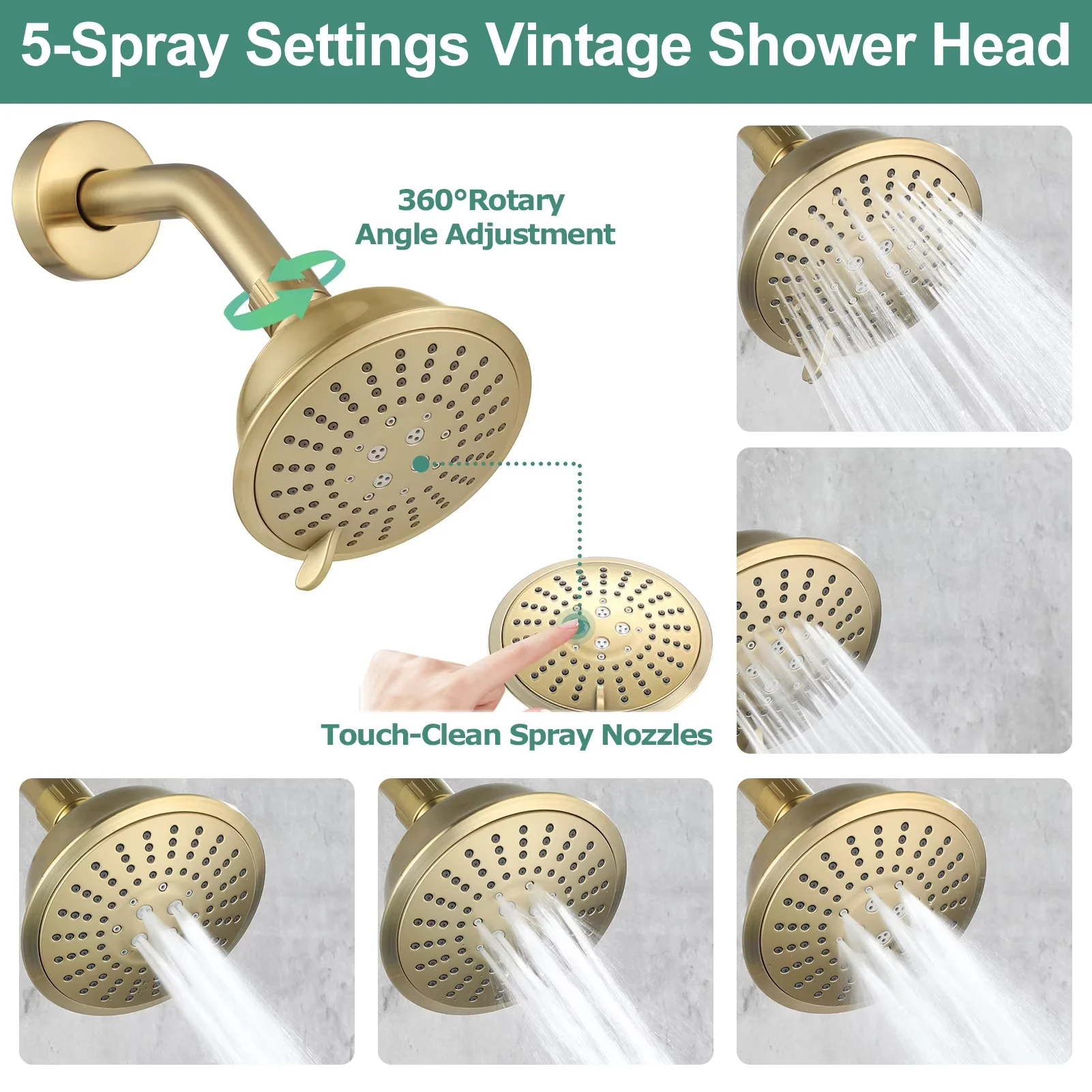 Shower Head Quality with Easy To Clean, Pressure Balance - Brushed Gold Brass Model CFED72
