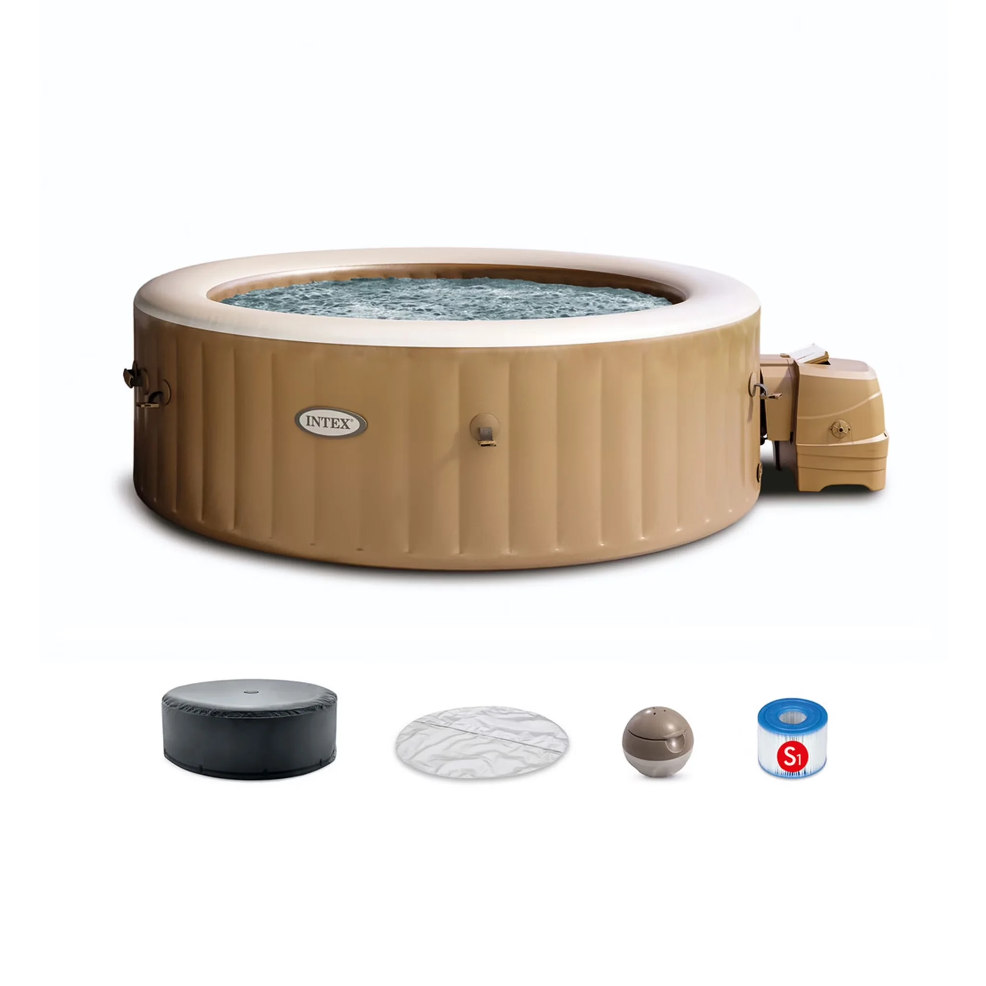 Modern Hot Tub with Inflatable, Color: Gray, Pool Vacuum - Brown - Essential Collection Model 71FACF