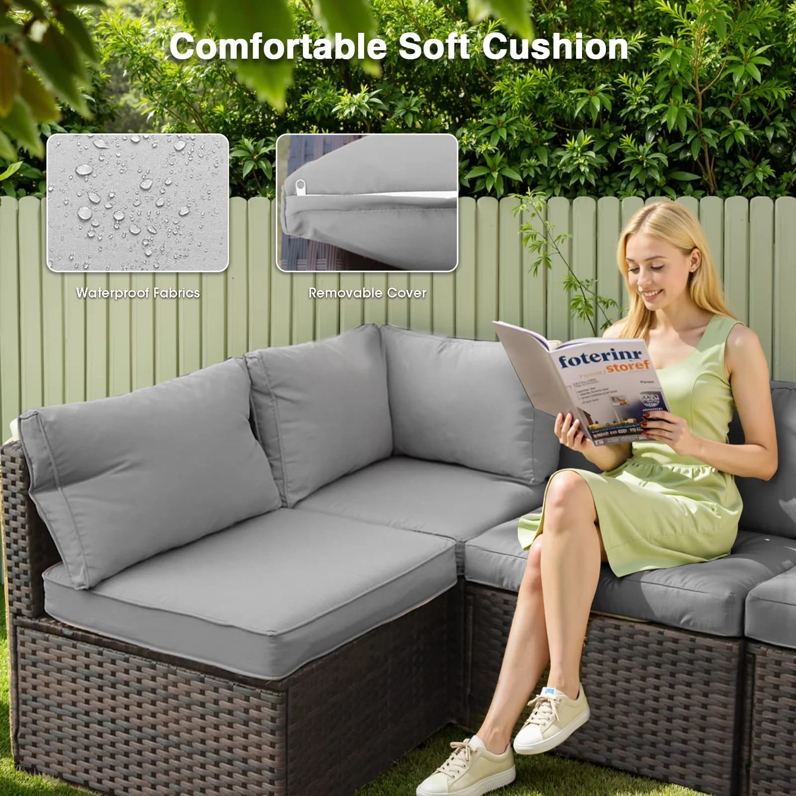 Patio Conversation Set Efficient with Cushions, 5 Piece Furniture, Fire Pit Table - Pe Rattan Gray Model 075815