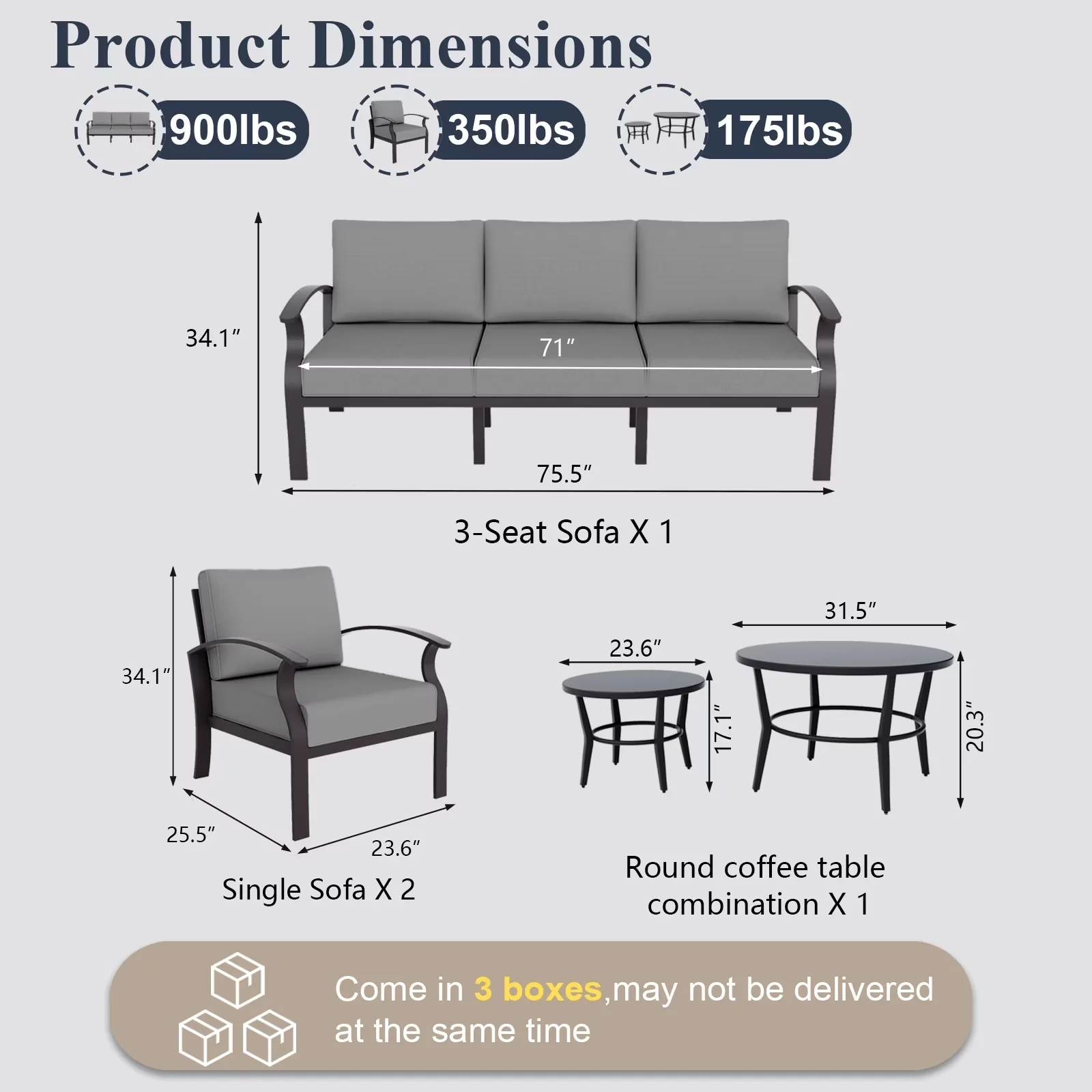 Classic Patio Conversation Set with Weatherproof, 5-Seat Aluminum Furniture - Aluminum Gray for Patio Model F7BD74