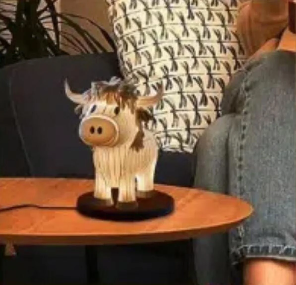 Sleek Lamp with LED, Farmhouse, Cow Table - Black Resin - Residential Grade Model F145AD