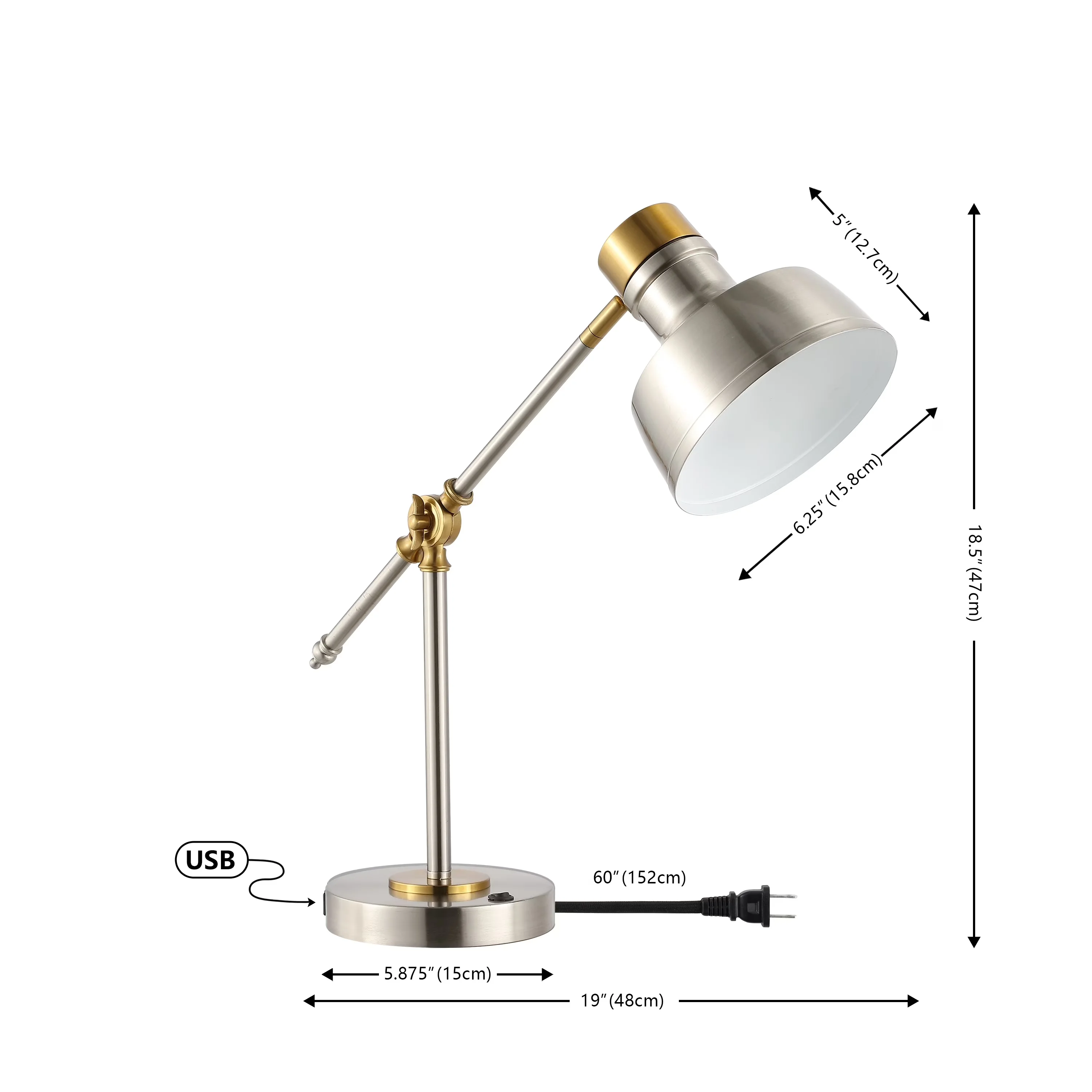 Desk Lamp Premium with LED, Energy Efficient, USB Charging Port - Metal Gray Model 67A403