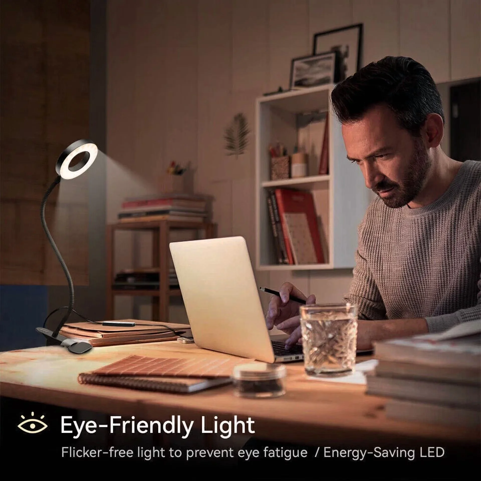 Compact Desk Lamp with LED, Clip-On Lamps, Useful for both indoor and outdoor use. - Black for Home Office Model 6AD5A0