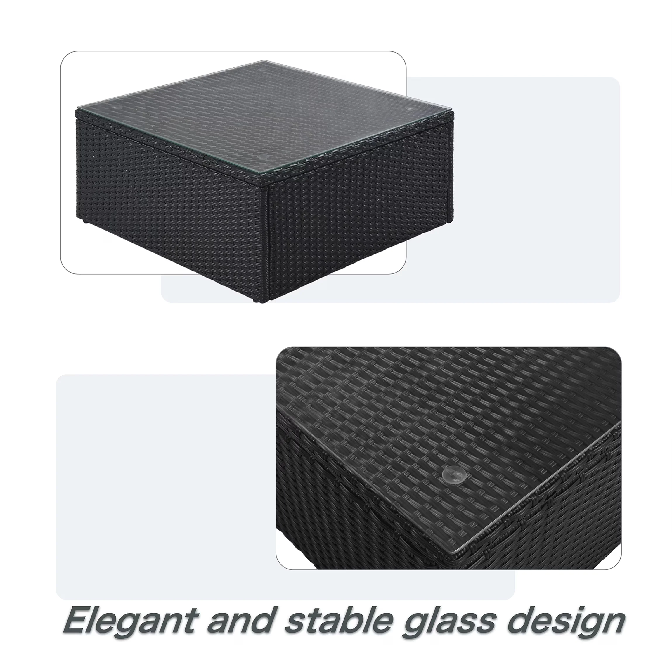 Sleek Patio Conversation Set with Storage, Portable - Gray Pe Wicker + Glass+ Polyester + Foam for Patio, Garden Model 968B55