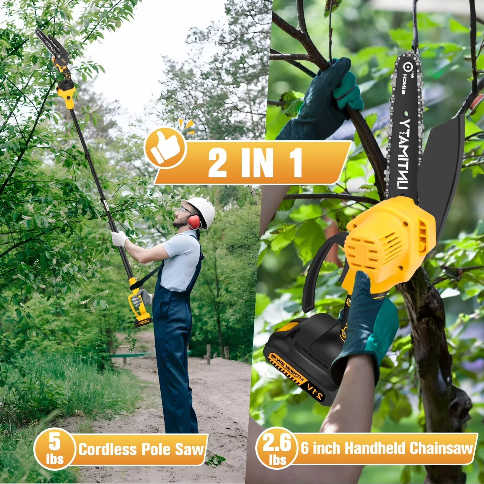 Classic Pole Saw with Battery, Telescoping, 14.1 FT Max Extension - Yellow Model 1A13C0