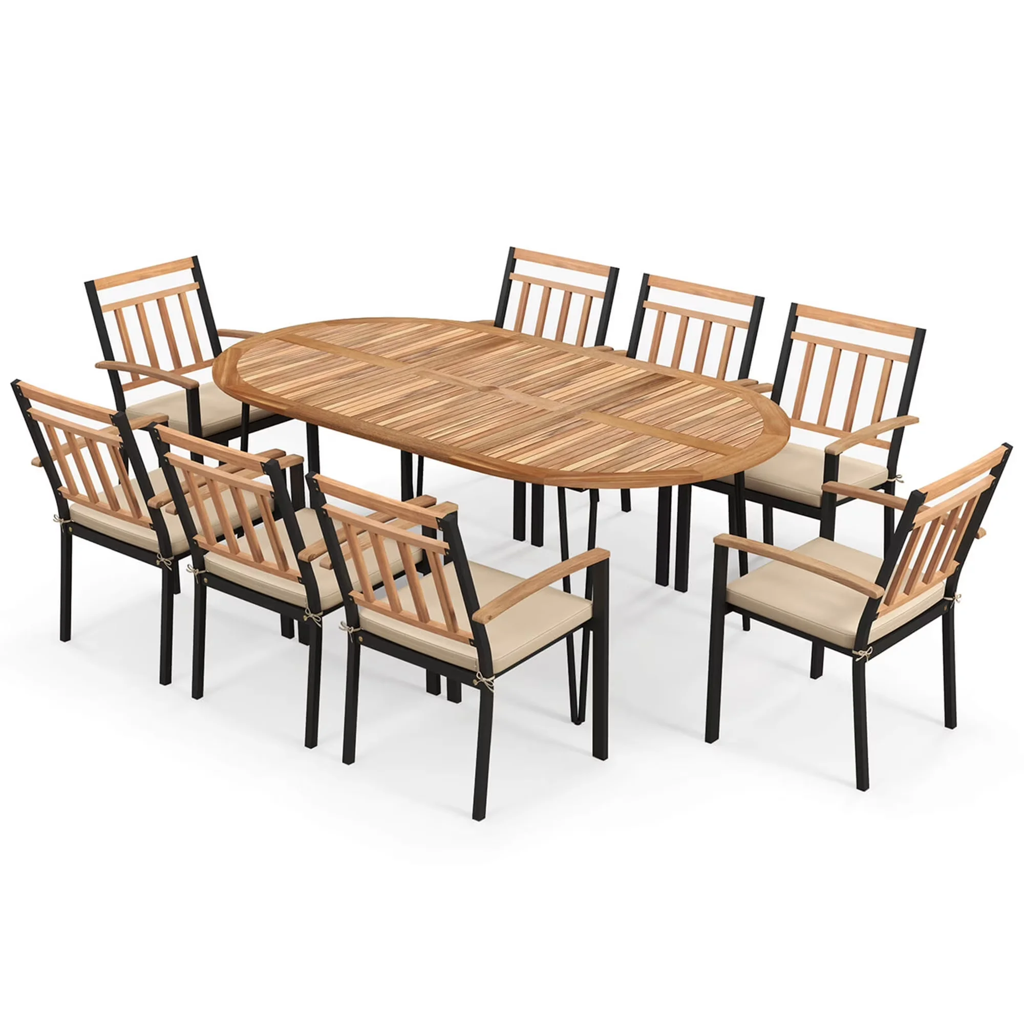 Efficient Patio Dining Set with Rustic/Lodge, 9 Pieces Outdoor - Natural & Black Acacia Wood, Metal, Sponge, Polyester Model 731538