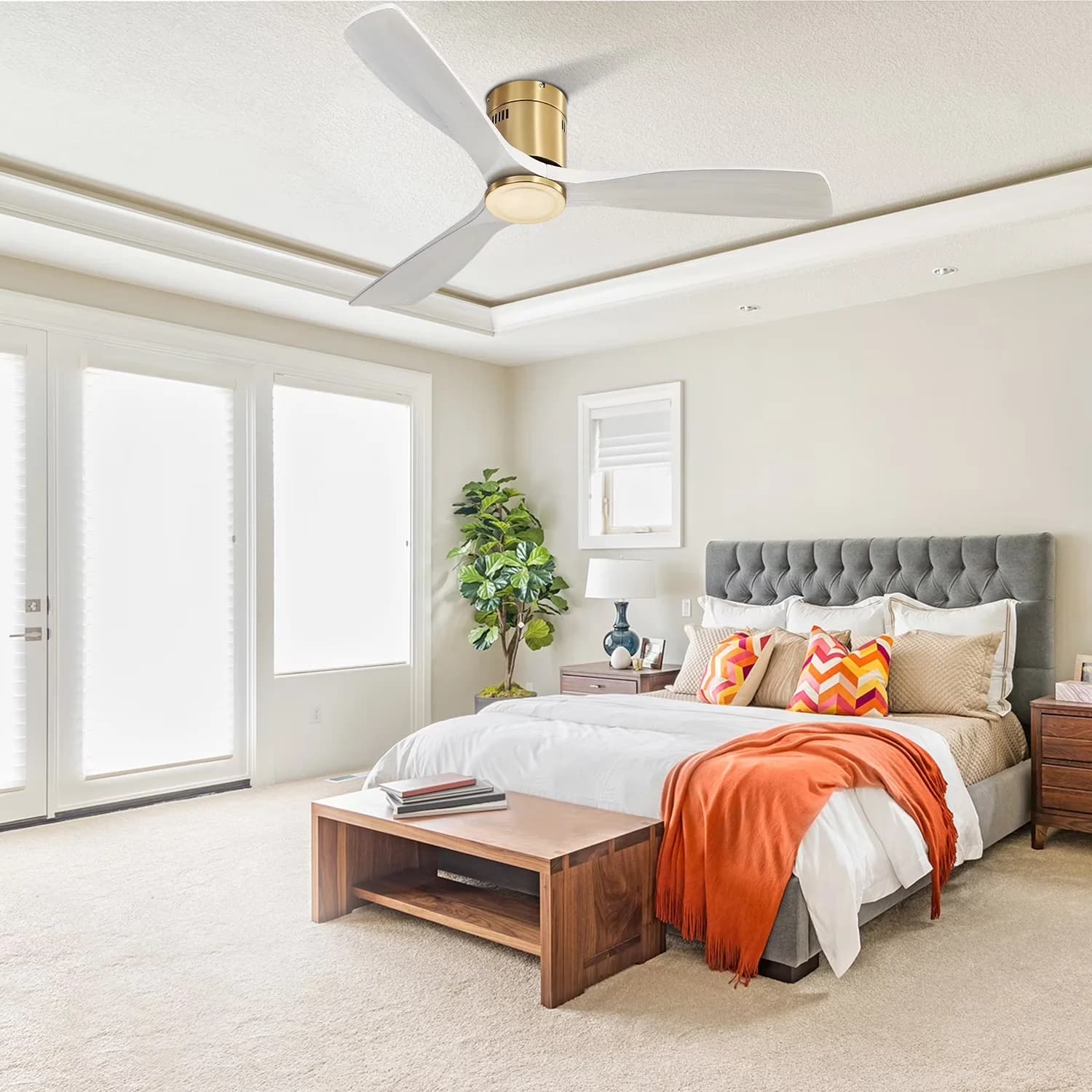 Professional Ceiling Fan with Remote Controlled, Modern, 52" Flush Mount Fans - White Model C5FB8F