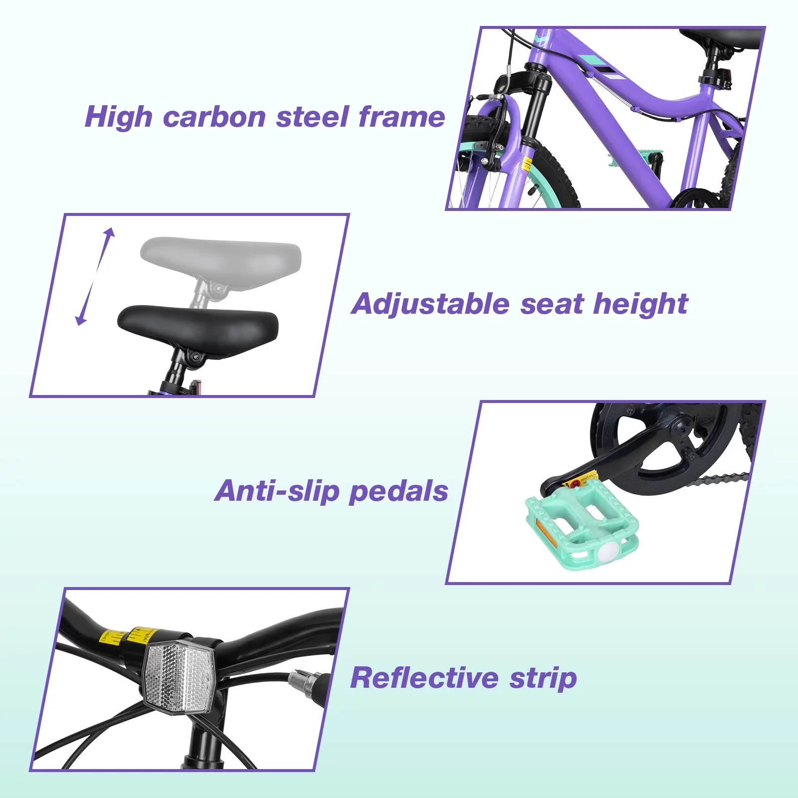 Premium Kids Bike with Adjustable Seat Height, Adjustable Speed, Number of Speeds: 6 - Purple Model 382AAD