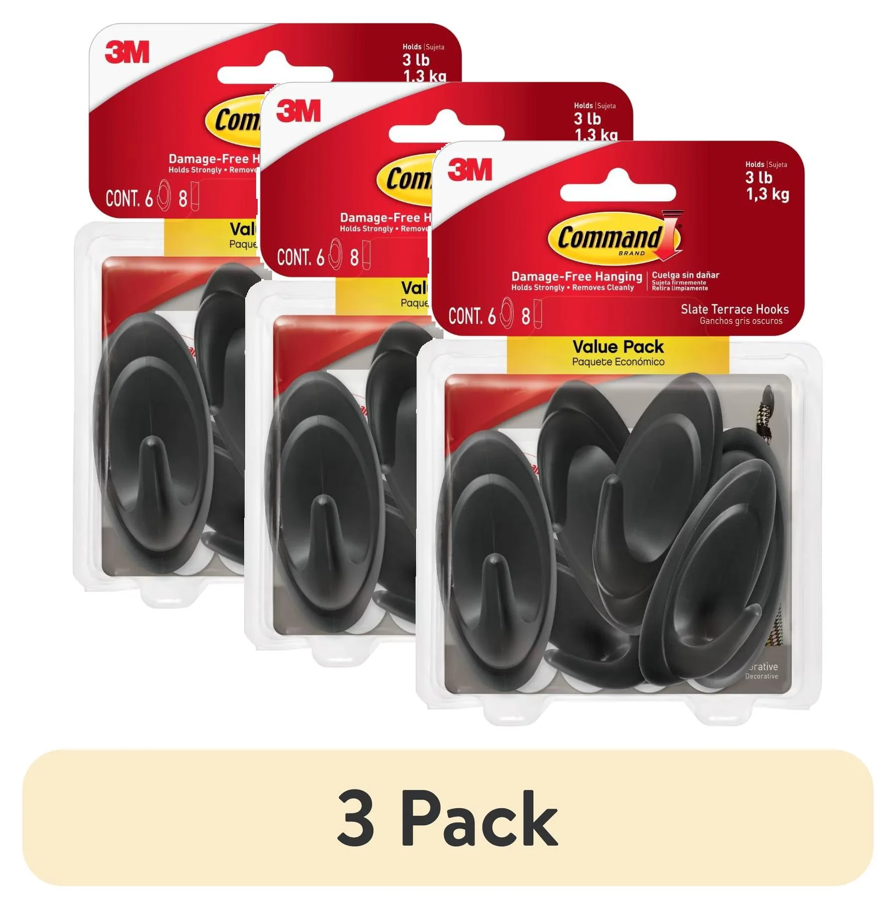 Damage-Free Hanging Professional with Easy Installation, 6 Wall Hooks - Gray Plastic Model 744501