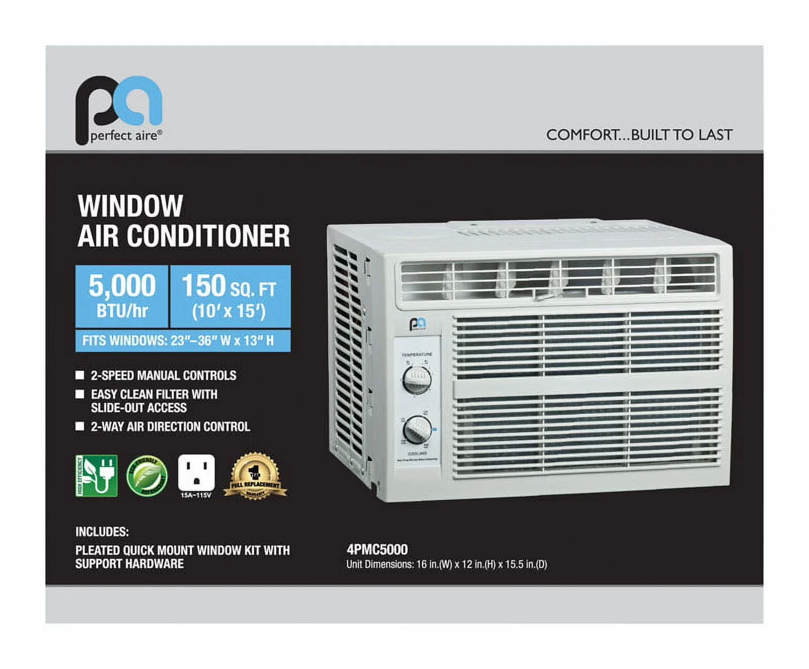 Air Conditioner Quality with 5000 BTU, 115V, Energy Efficient - White - Sleek Profile Model D49B3E