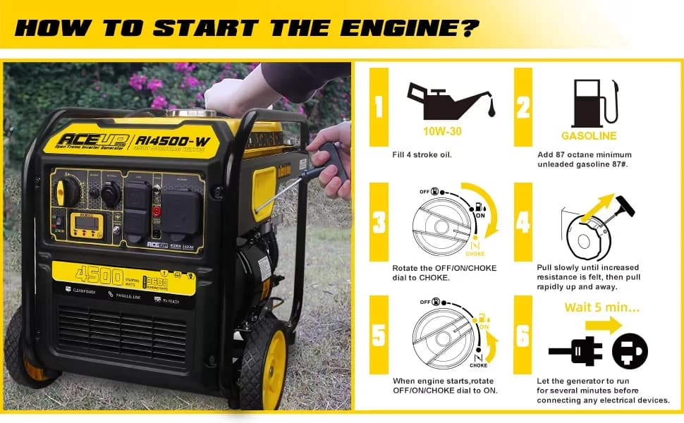 Efficient Generator with 4500W, Usb Port, Wheels - 4000W for General Purpose Model 1BF010