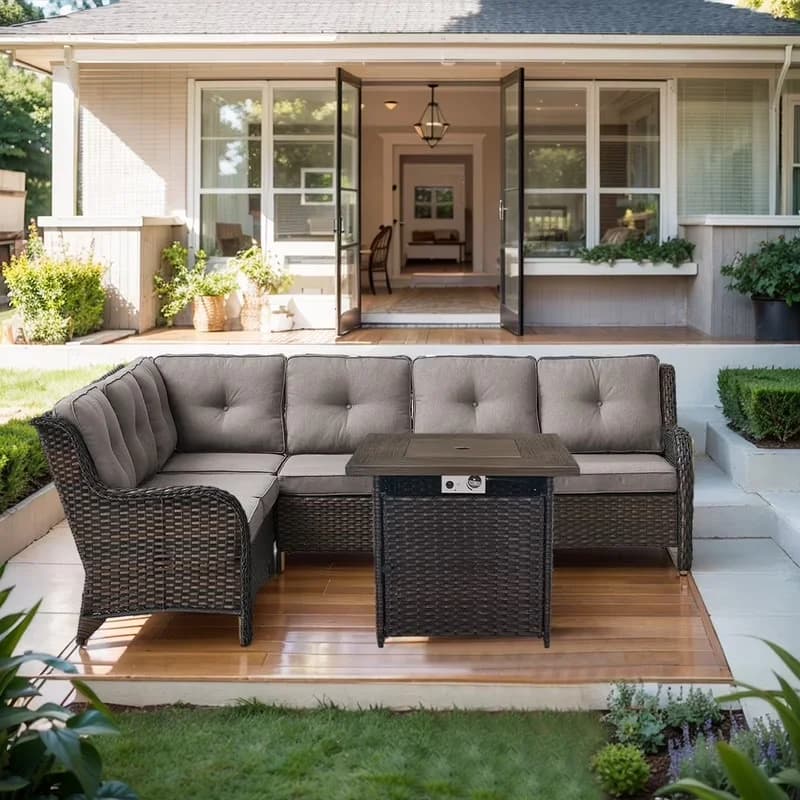 Versatile Outdoor Sofas Sectional with Contemporary, Waterproof, Brown/Gray - Gray Steel,Wicker Model 60DABE