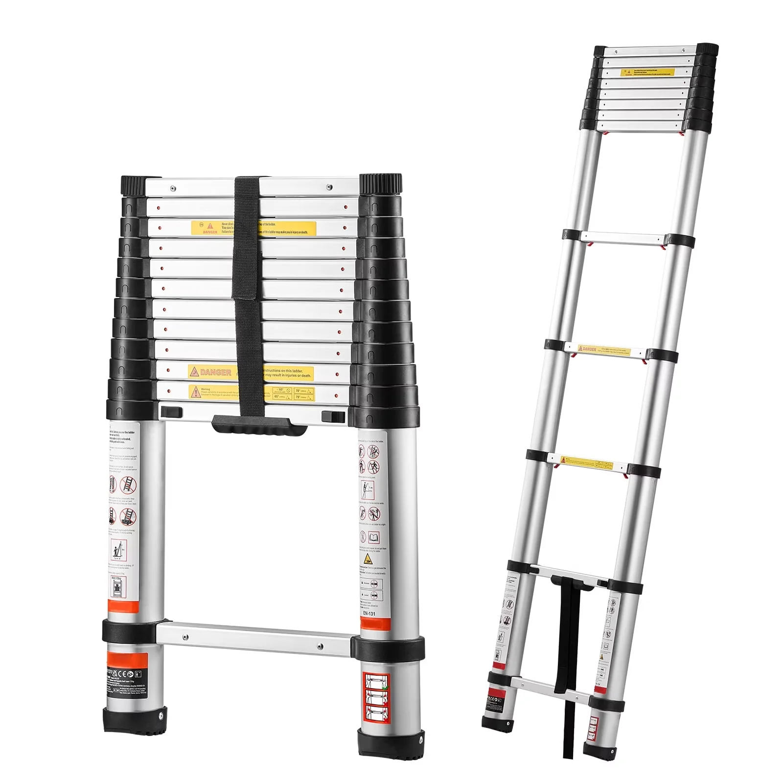 Modern Ladders And Step Stool with One-Button Retraction, 375 LB Capacity - Aluminium Alloy Silver Model 5750AF