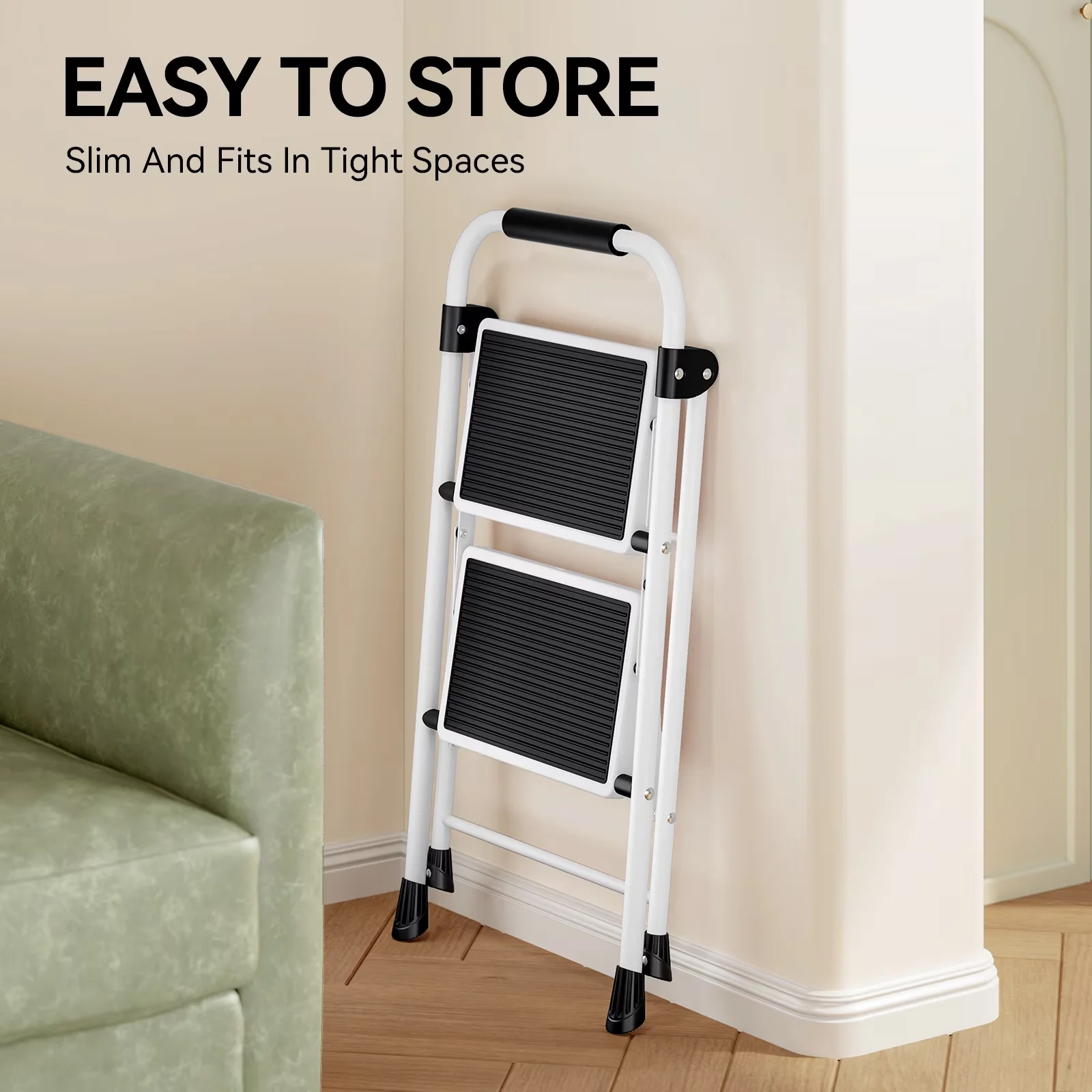 Ladders And Step Stool Compact with Collapsible, 2 Ladder, Folding Stools - Metal Steel 2-tier Model EF4941