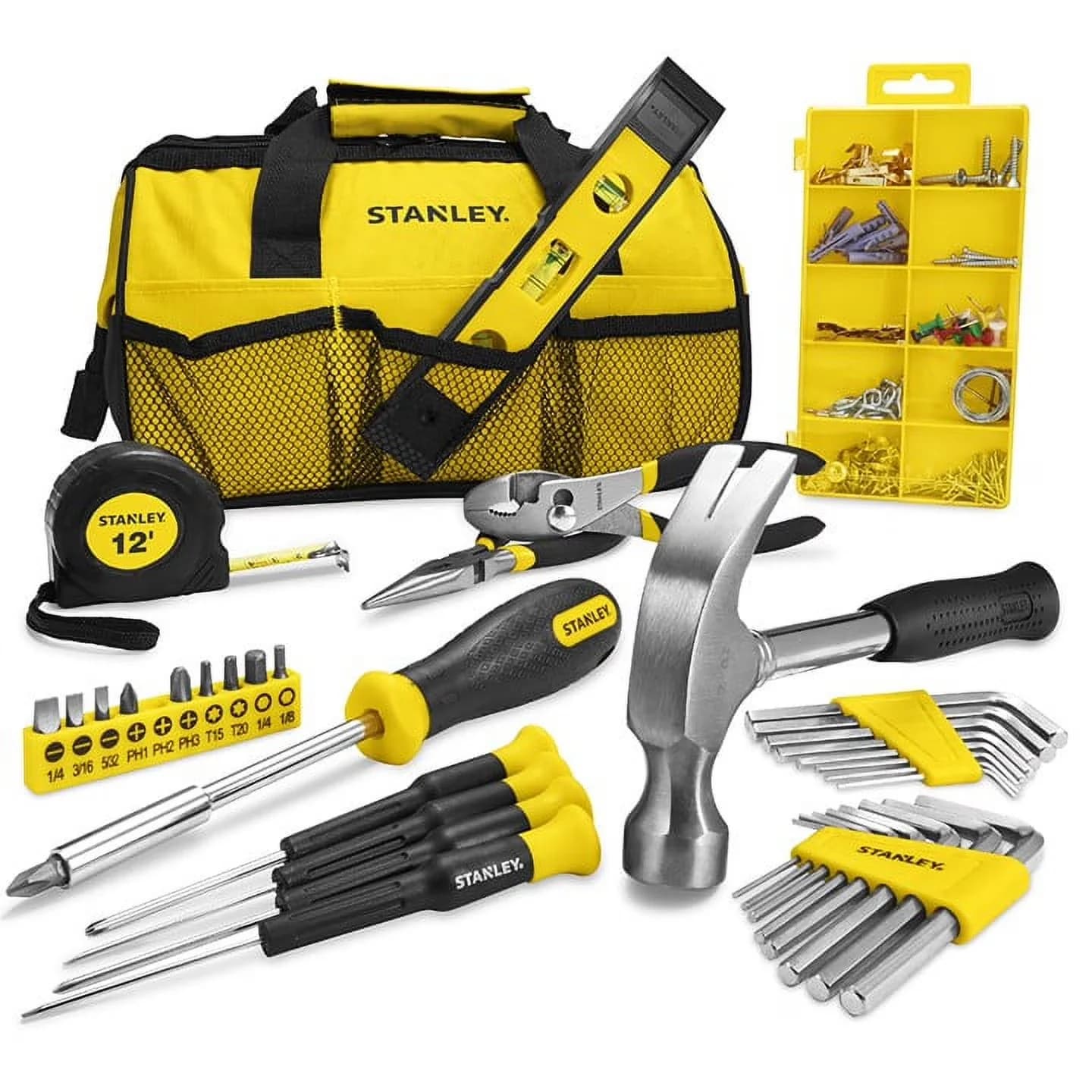 Stylish Hand Tool Set with Drive spinner handle 10-1/4\", 239-Piece Home Repair Mixed - Yellow Model 8F074D
