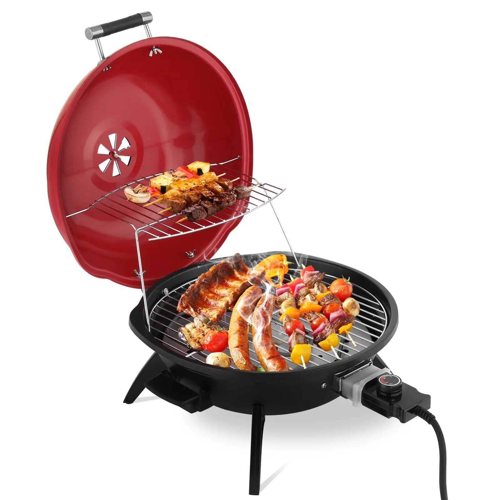 Innovative Charcoal Grill with 1600W, Portable, Vent Diameter: 4 in / 10.2 cm - Black Chrome-Plated Iron Cooking Grate, 304 Stainless... Model EE3C0D