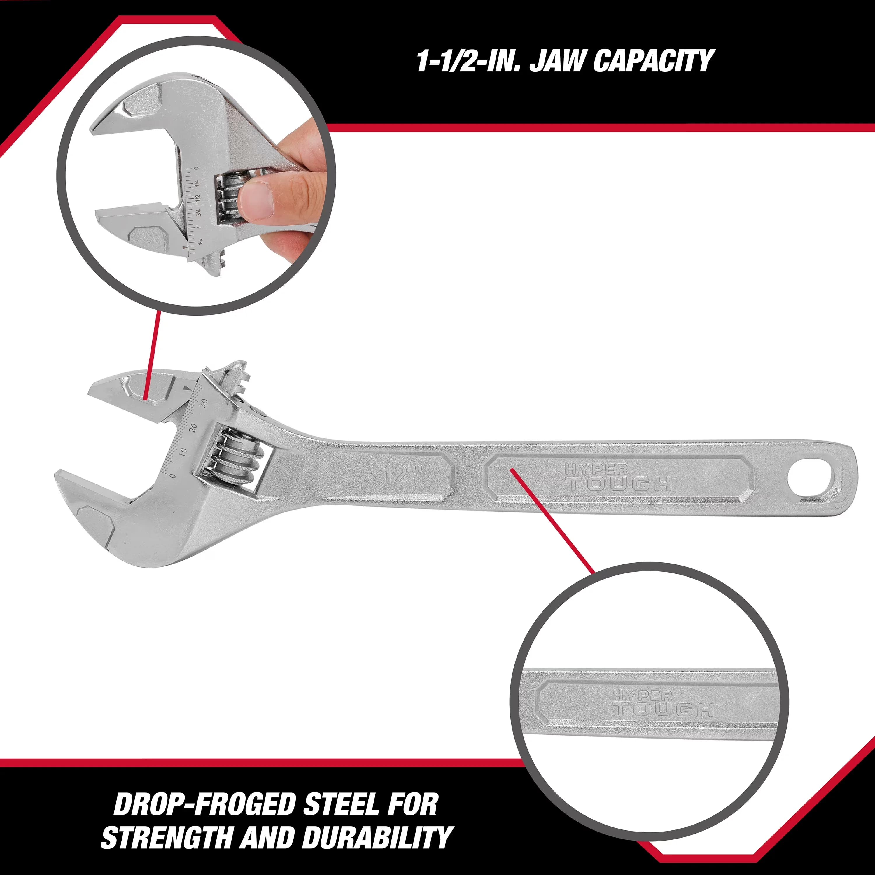 Efficient Hand Tool with Adjustable, 12-inch Adjustable Wrench, 1-3/4-inch Jaw Capacity - 1-1/2-inch Model E9EA97