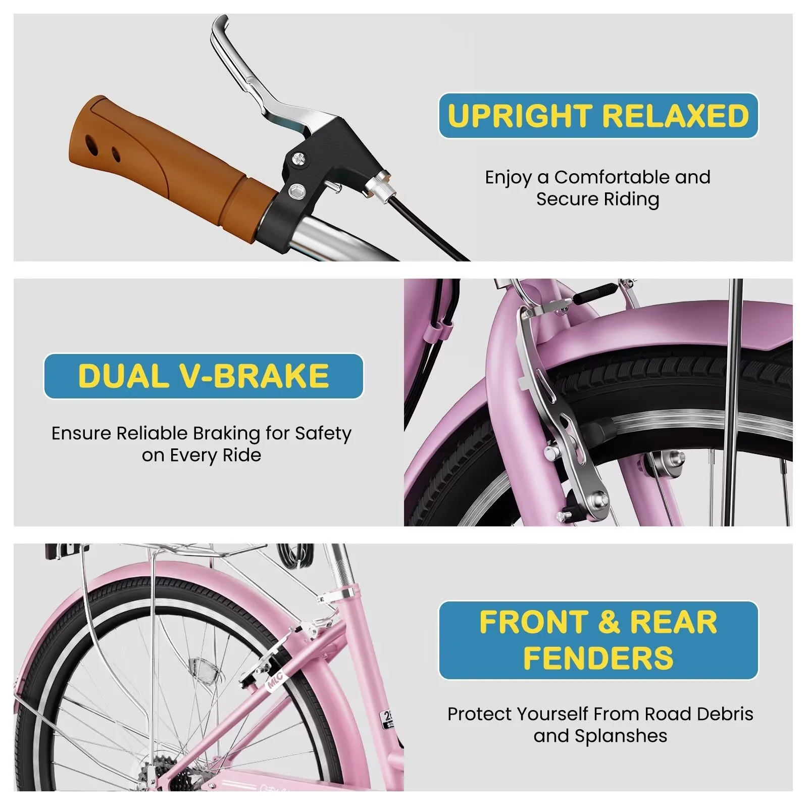Compact Cruiser Bike with Battery, Adjustable Seat Height, Adjustable Speed - Pink Model B740F9