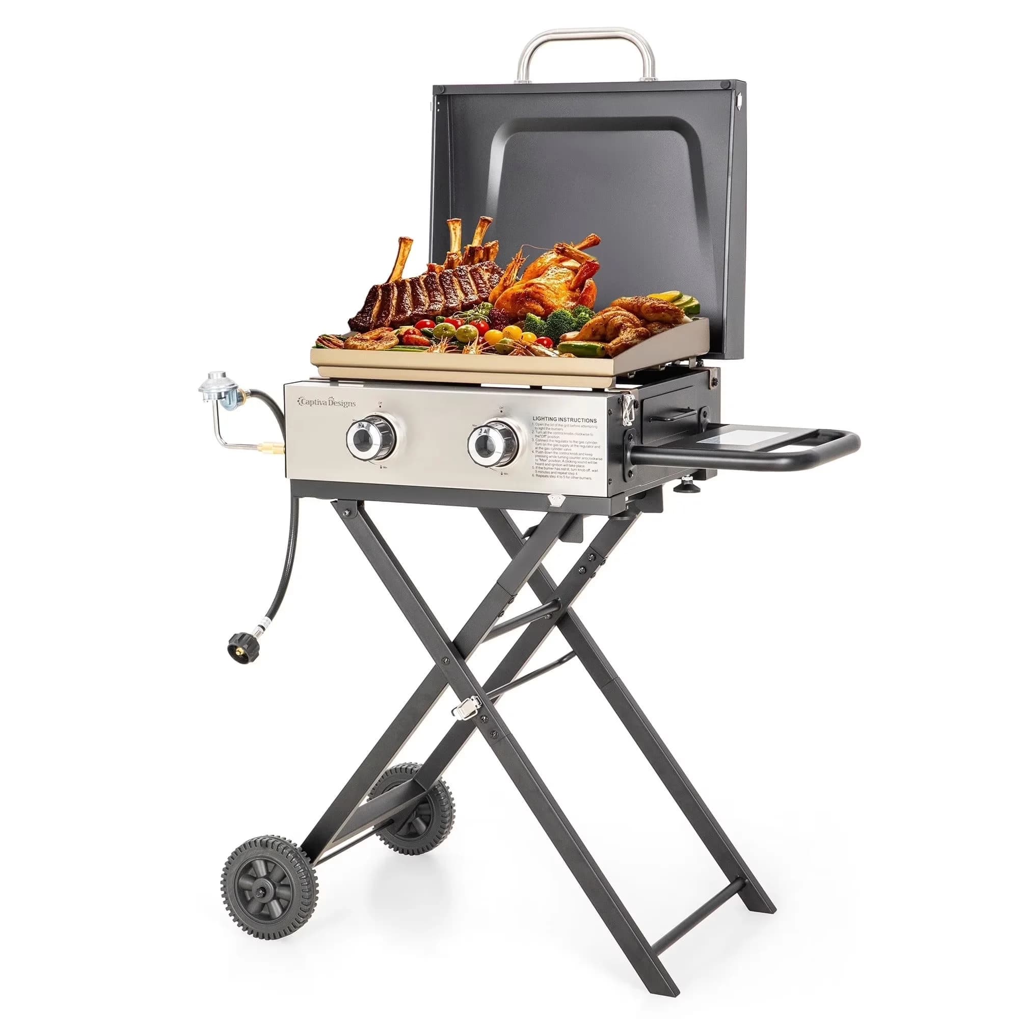 Classic Flat Top Grill with Locking Lid, Grease Pan - Stainless Steel Stainless Steel Model C35EF4