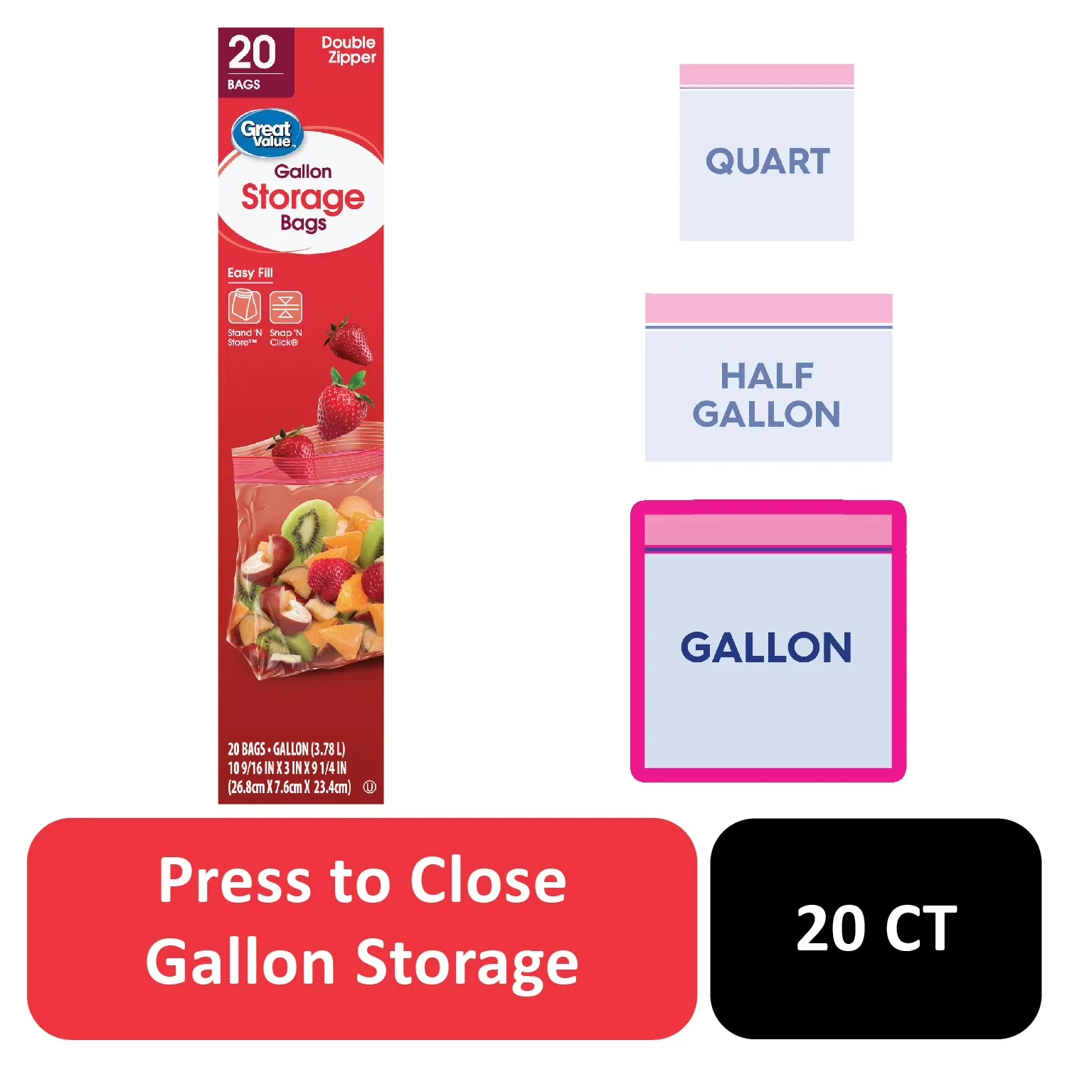 Sleek Moving with Leakproof, Gallon, 20 Count - Plastic Clear 3 pack - Easy to Use Model 38B759