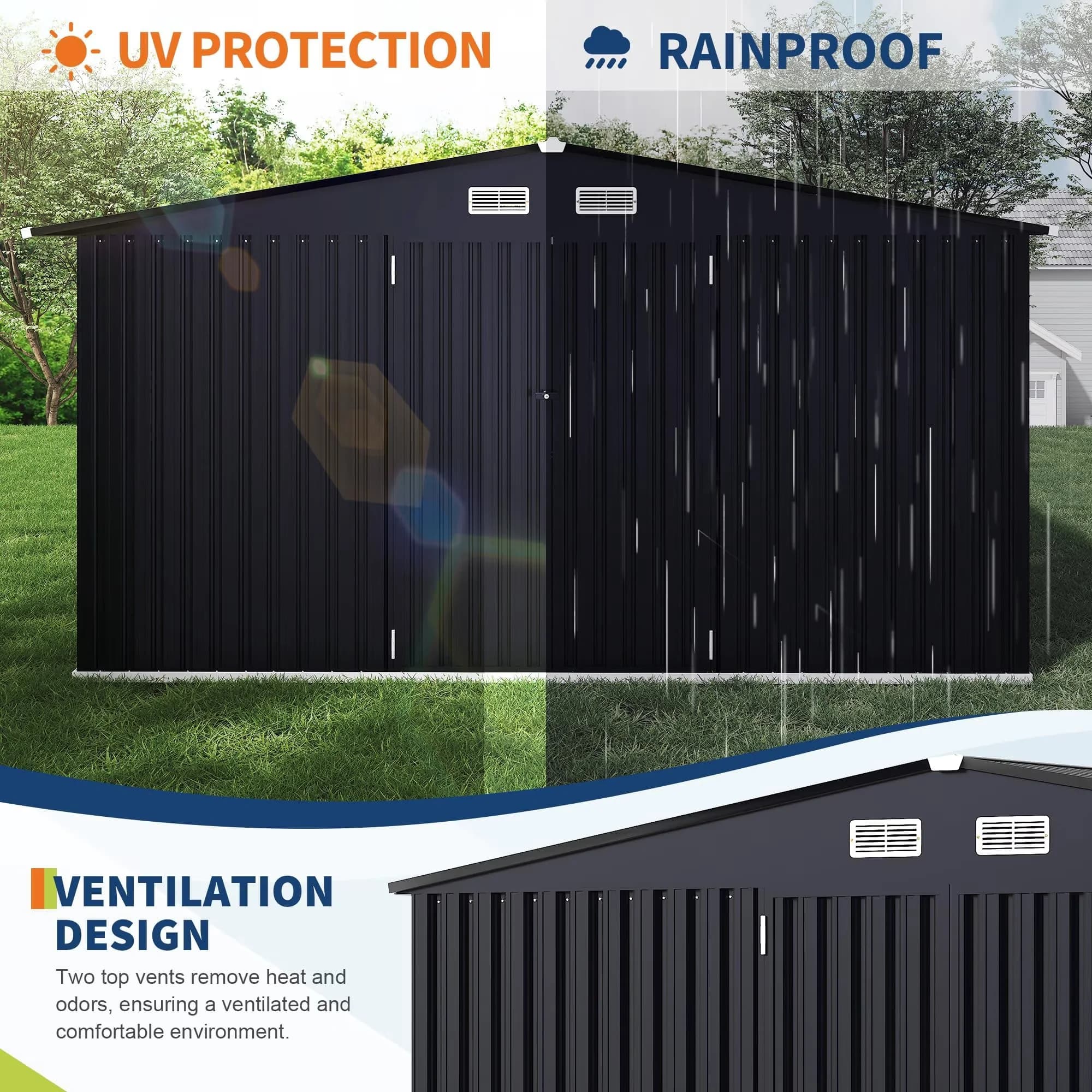Versatile Shed with Waterproof, Lockable Door, Weatherproof Utility Building - Steel 8' x 10' for Patio Model 026C56