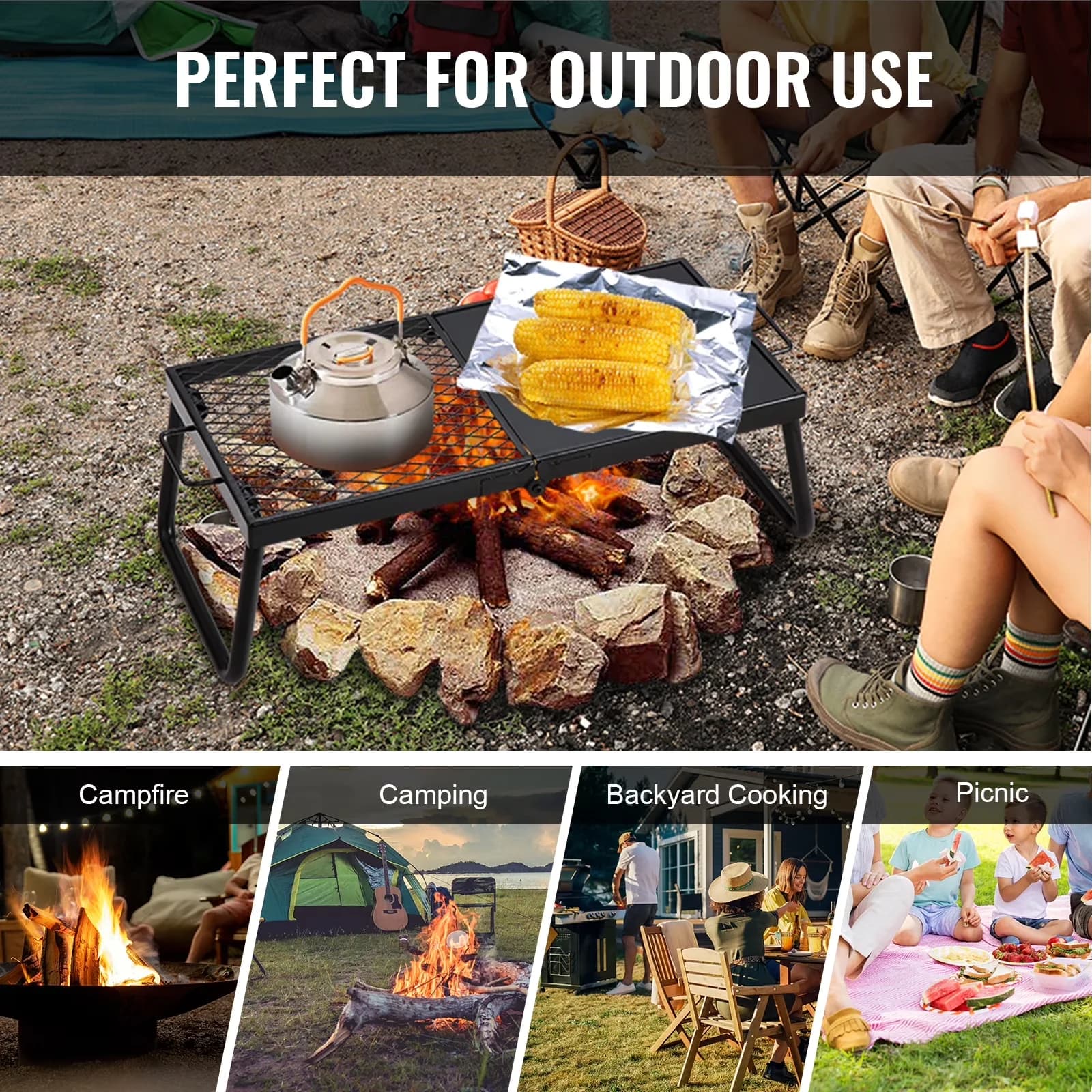 Innovative Flat Top Grill with Portable, Foldable, Folding Campfire - Steel for Camping Model CBE05B
