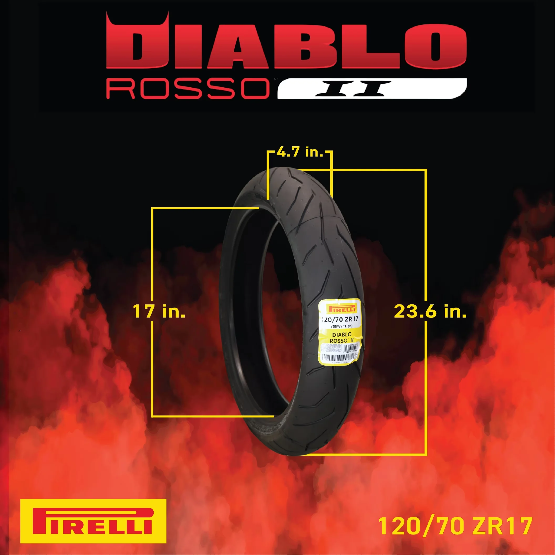 Motorcycle Tire Premium with 58W, Universal Fit, Diablo Rosso II Set - Black Model 09F71D