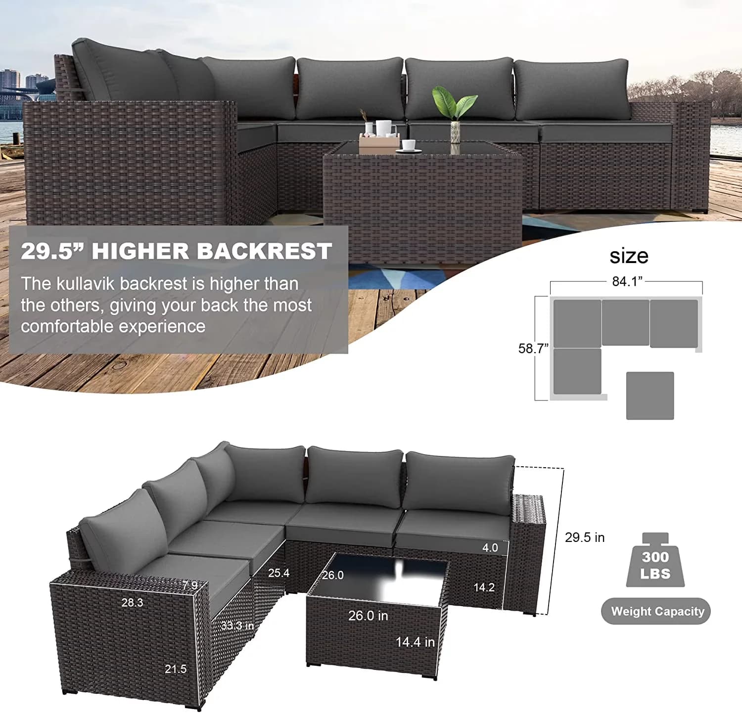 Premium Patio Conversation Set with Weatherproof, Grey - Glass, Rattan, Wicker Gray Model CC6E14