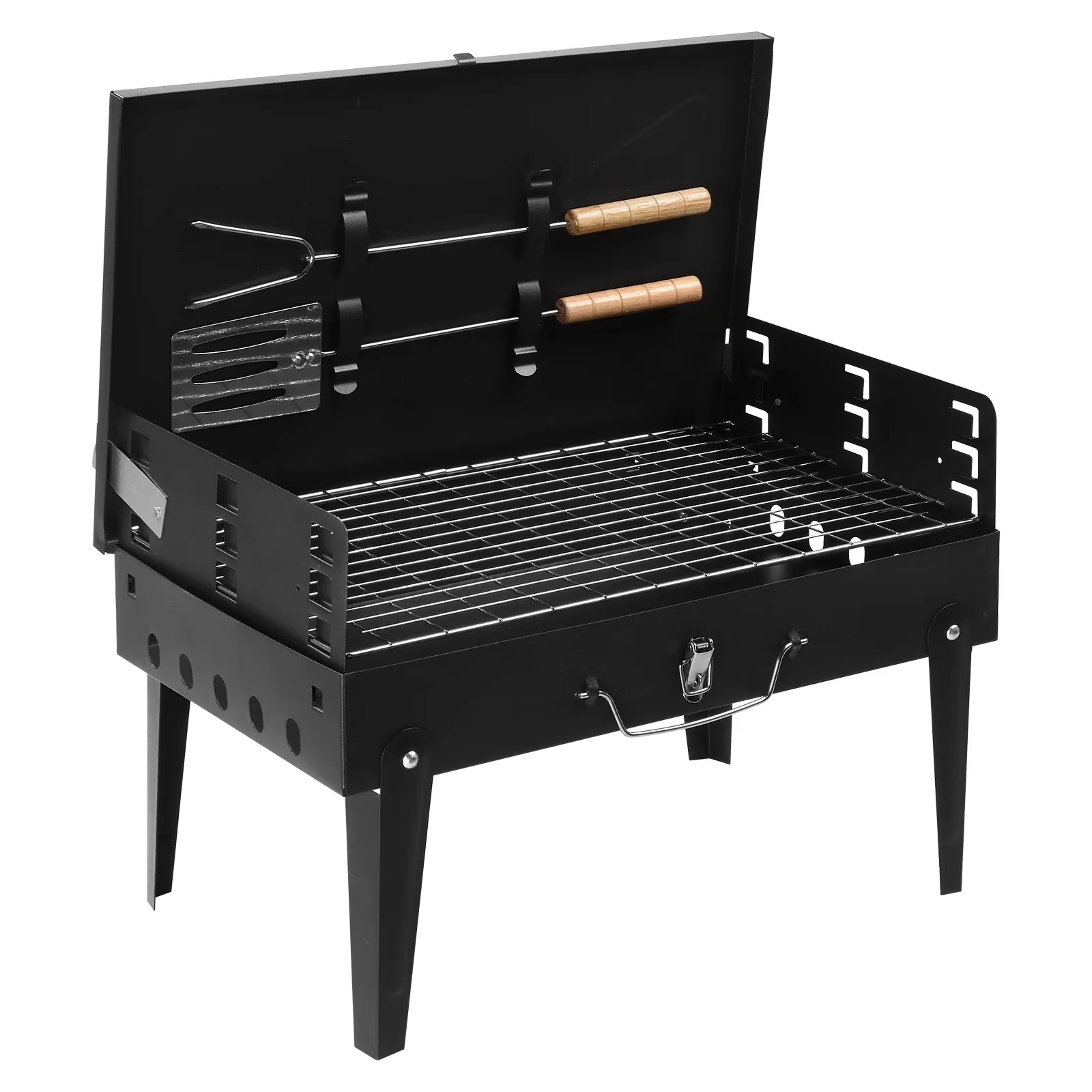 Innovative Charcoal Grill with Portable, 18" Portable BBQ Outdoor Camping - Black Steel Model 868E83