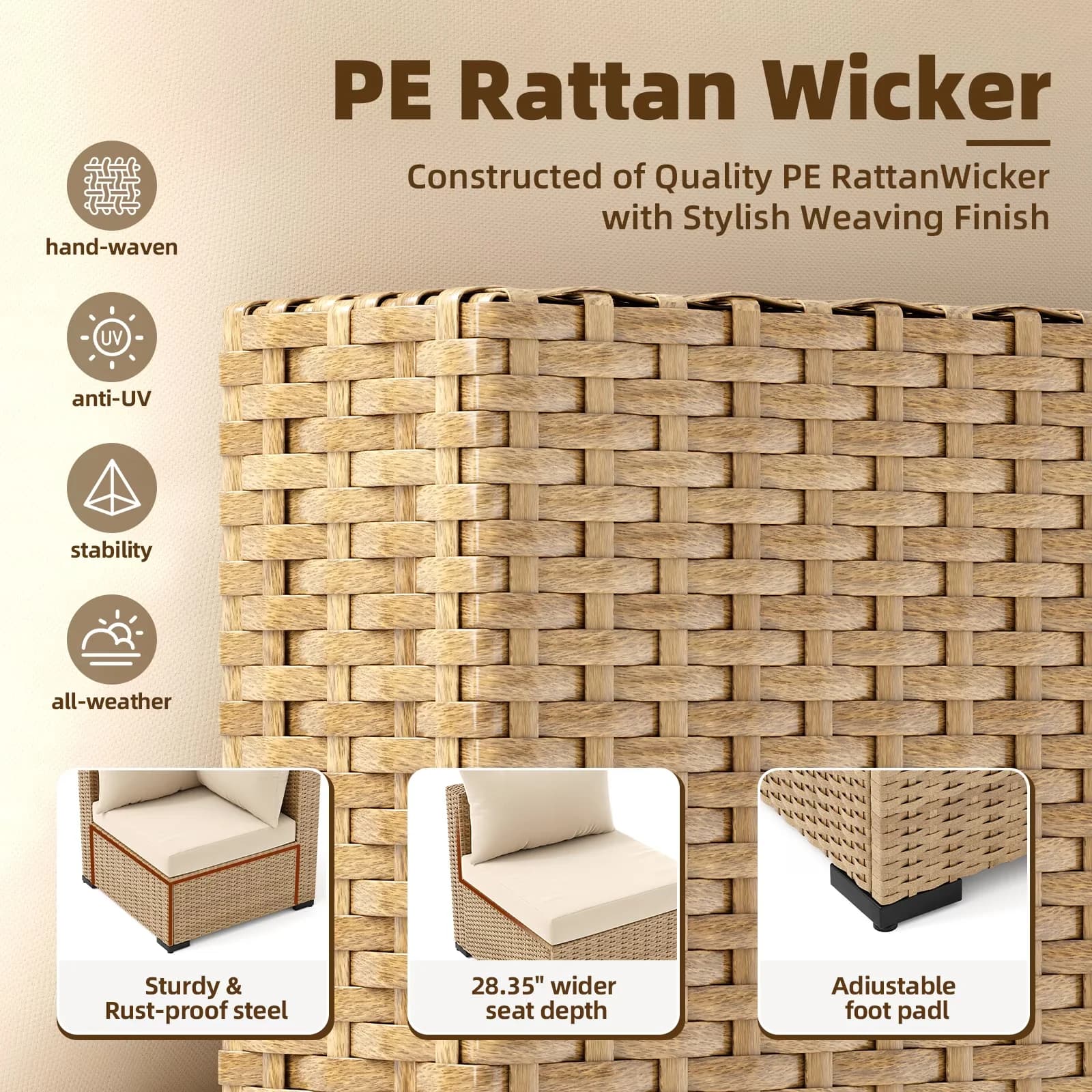 Innovative Patio Conversation Set with Weatherproof, Beige - Rattan Beige Model E44999